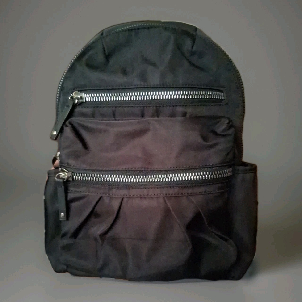 AK Sport Small Backpack Black Silver Metal Inside Outside Pockets Lined