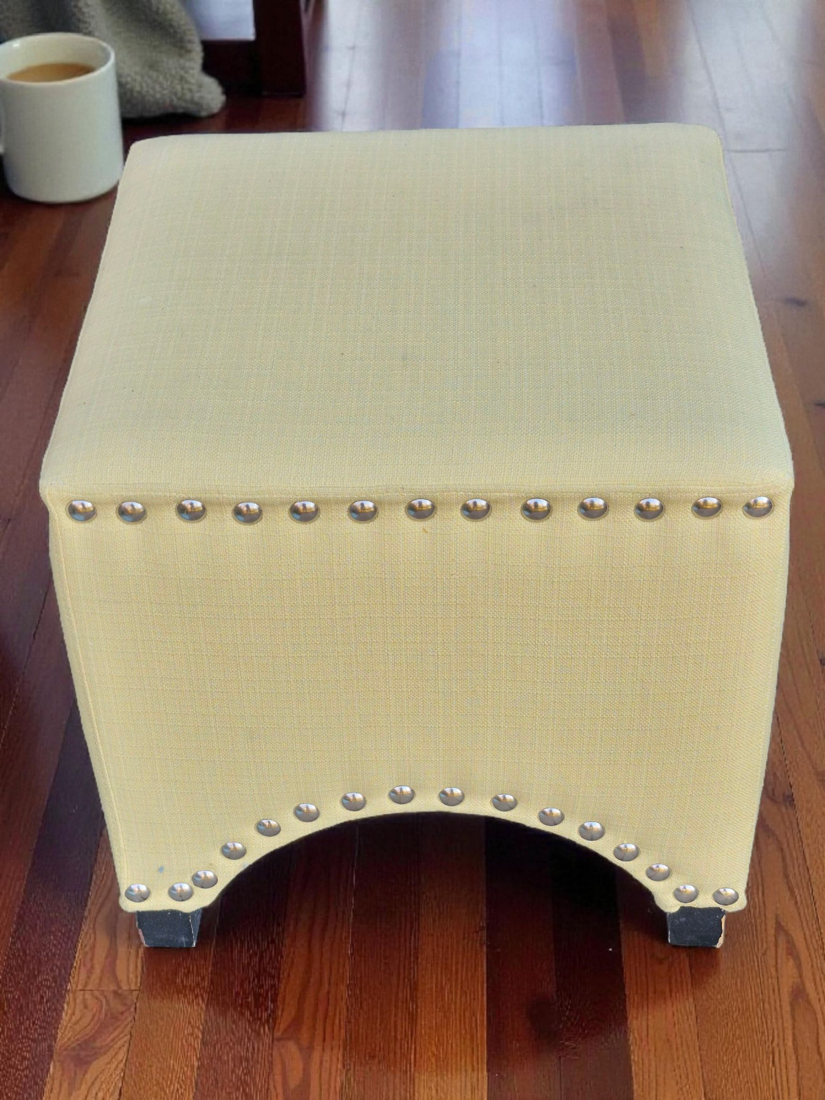 Vintage Yellow Fabric Upholstered Ottoman Stool