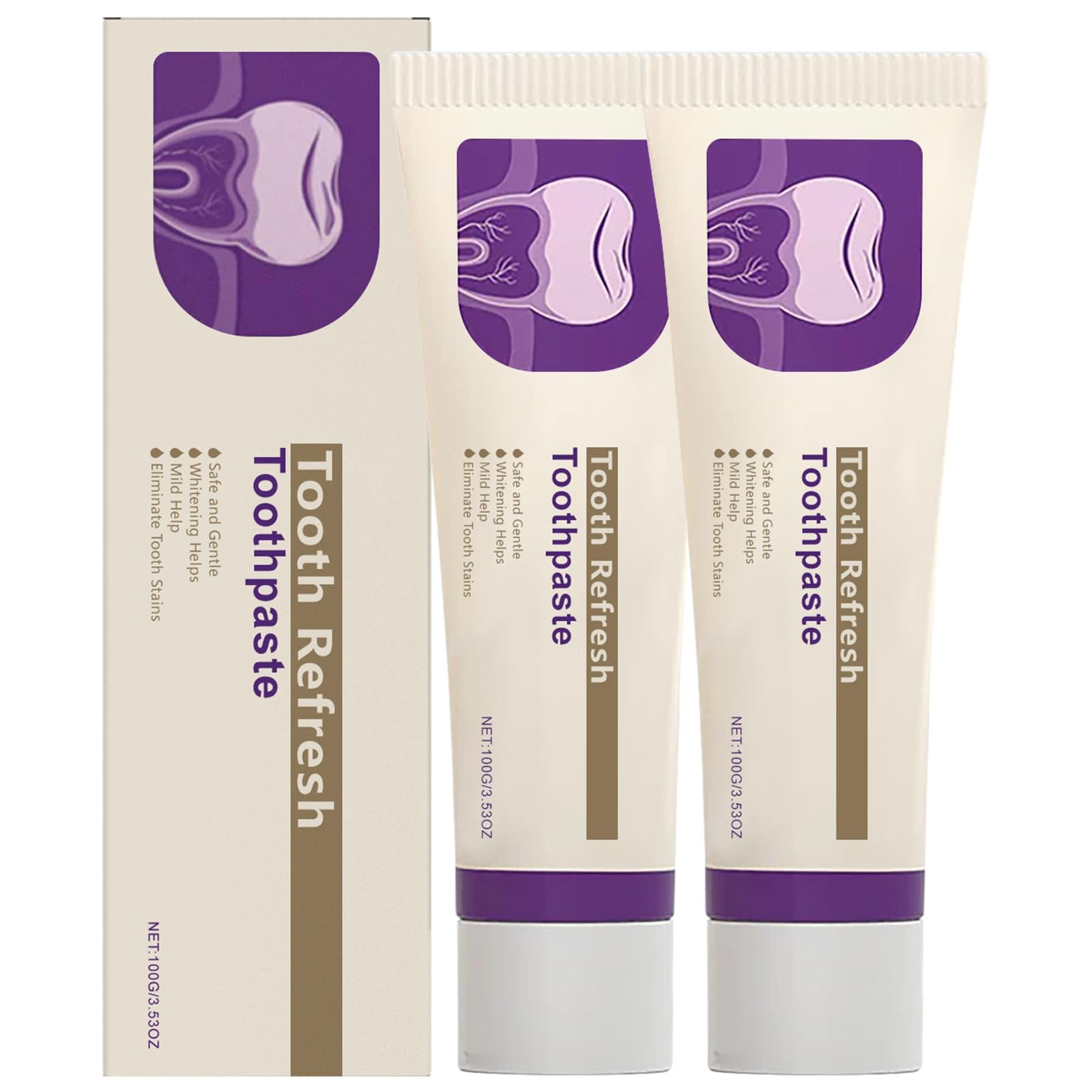 2PCS Tooth Refresh Toothpaste, Fresh Breath Whitening 0.5 Ounce (Pack of 2)