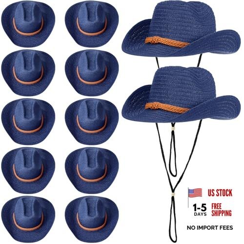 12 Pcs Straw Cowboy Hat for Men Women Western Party Sun Protection Navy Blue