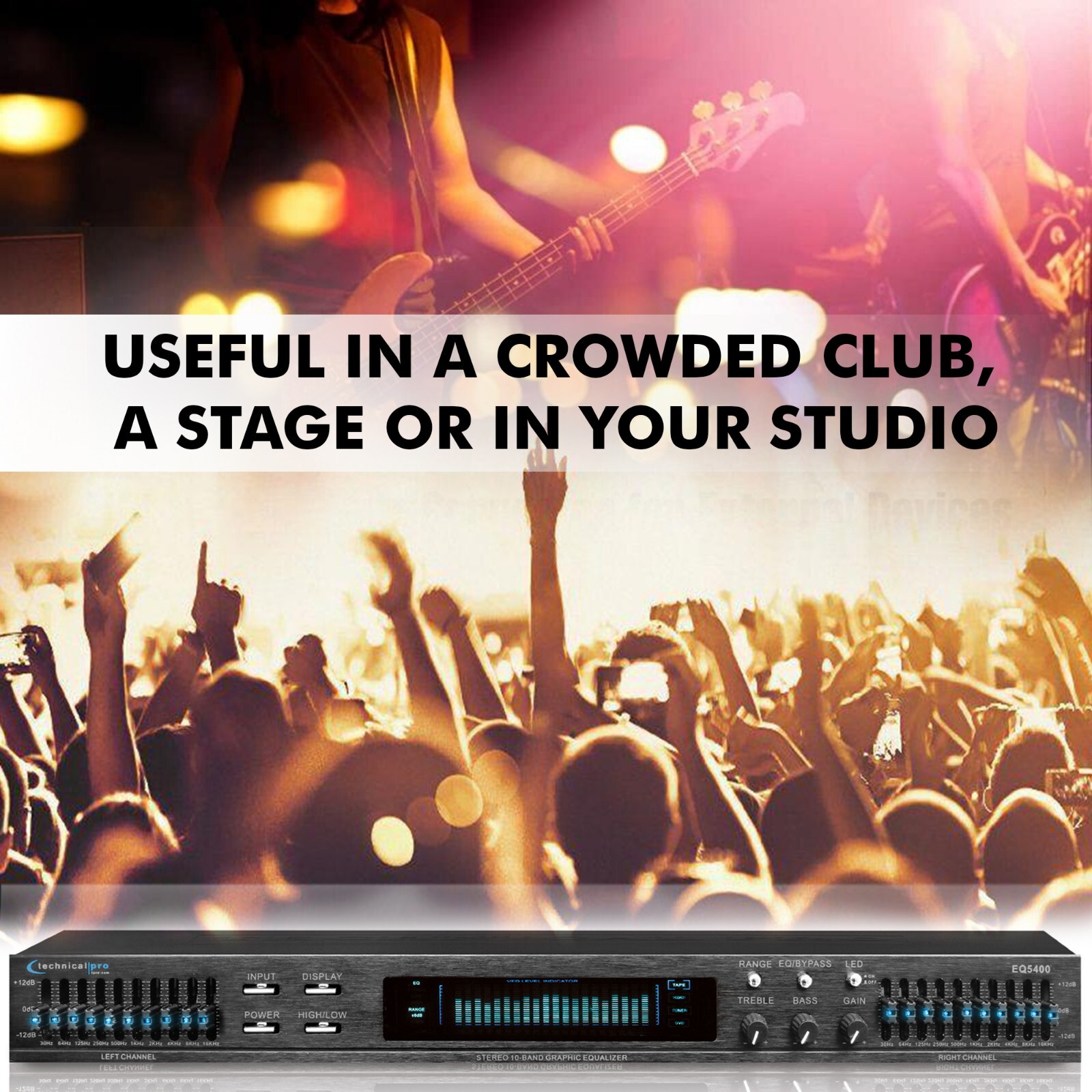 TPro Professional Dual 10 Band Equalizer with Individual LED Indicators