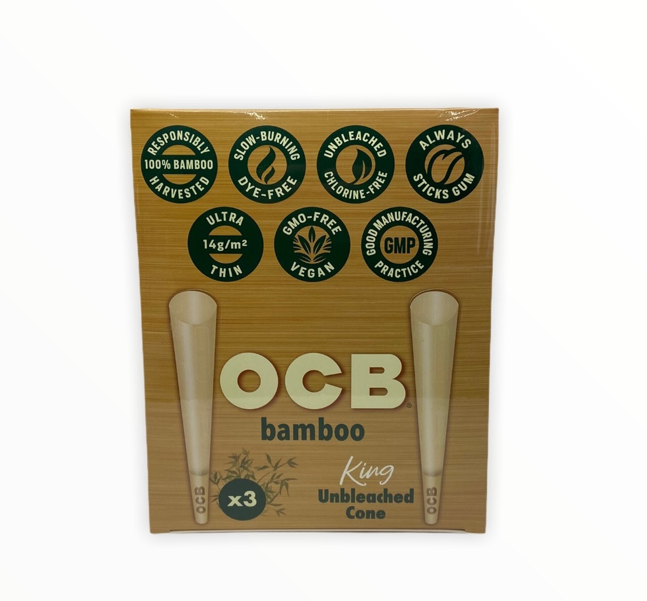 😎OCB BAMBOO UNBLEACHED CONES✨KING SIZE✨(32CT)