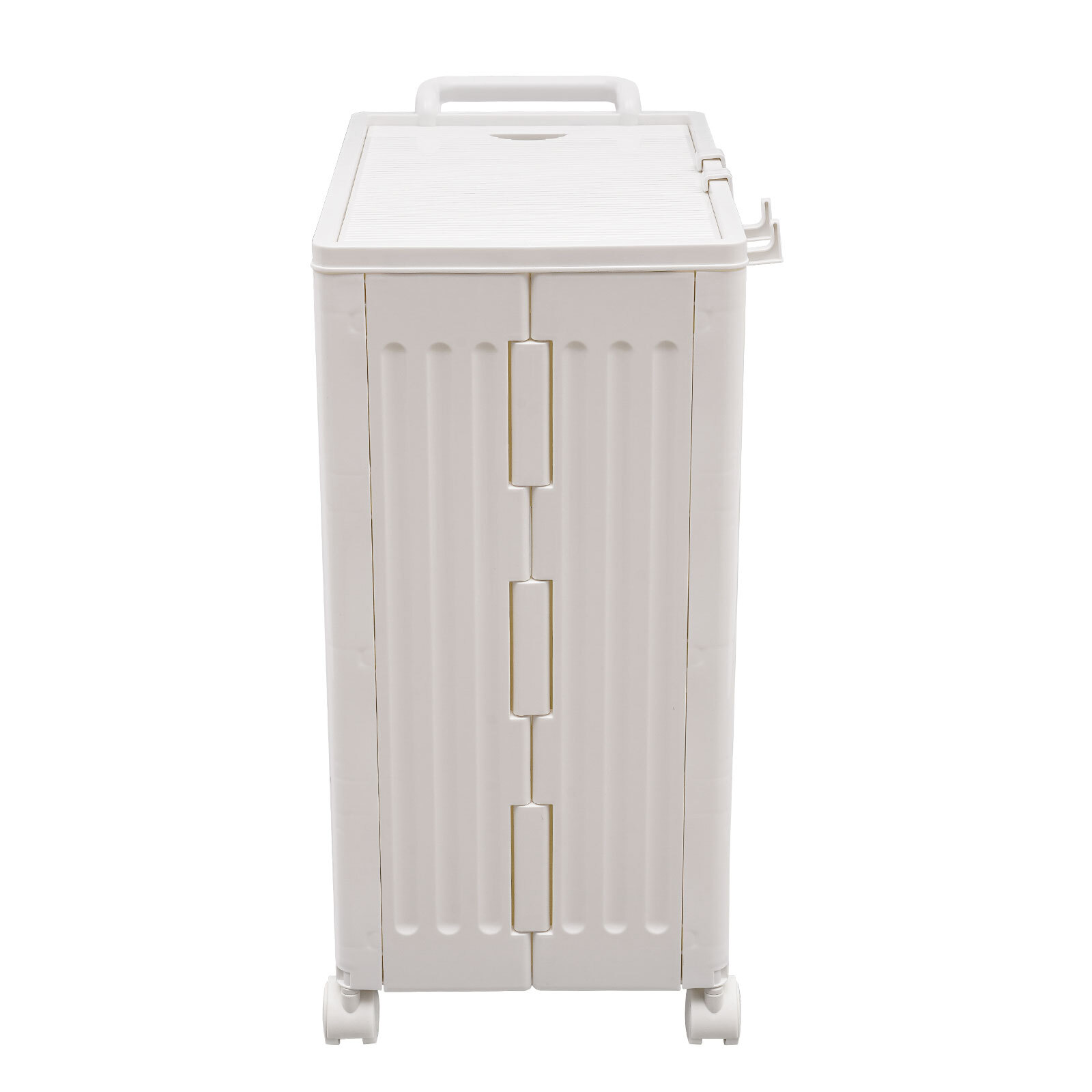 White Foldable Storage Box with Lid 4 Universal Wheels Hooks PP