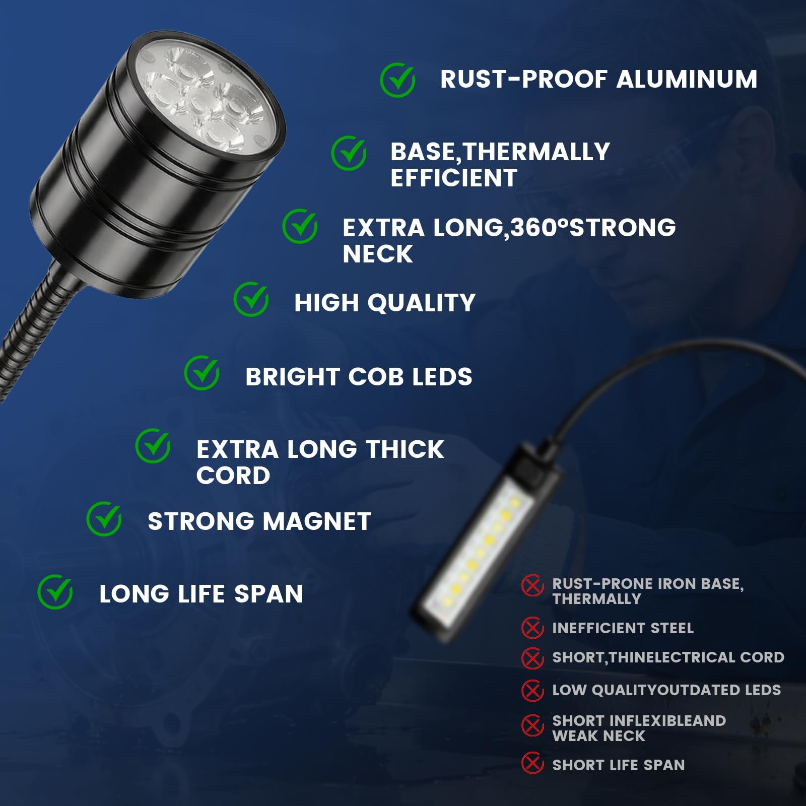 5W Magnetic Work Light,6000k Machine LED Work Light with Flexible Gooseneck a...