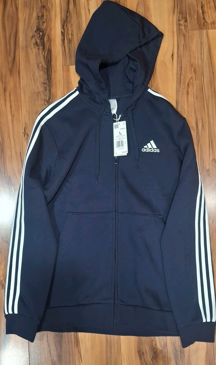 Adidas Men's Large or Med Warm Up Sweatshirt w/ Hood & Zipper NAVY GK9053 W/Tags