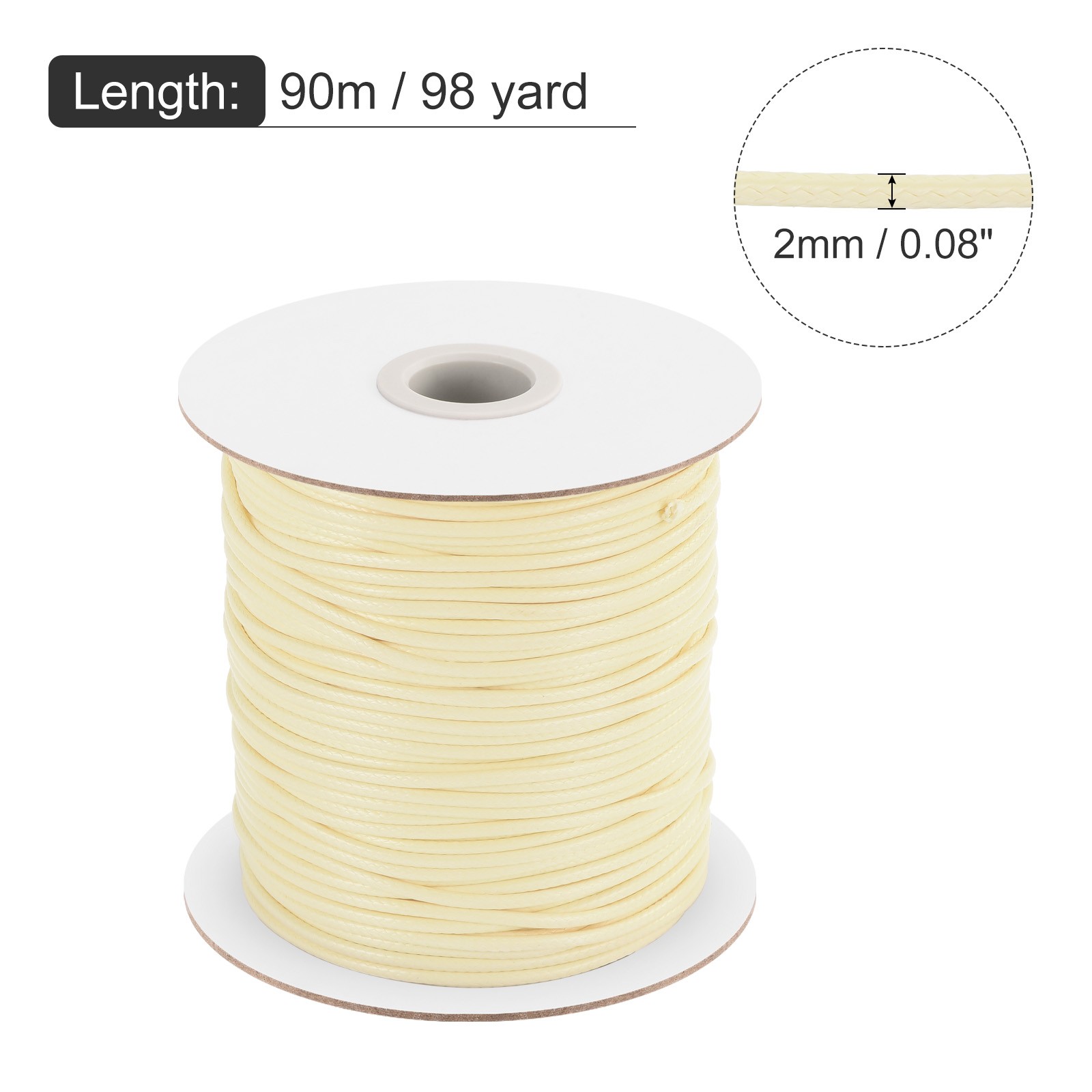 Beige 2mm Waxed Cord 98 Yard Wax Bead Thread String for Jewelry Making