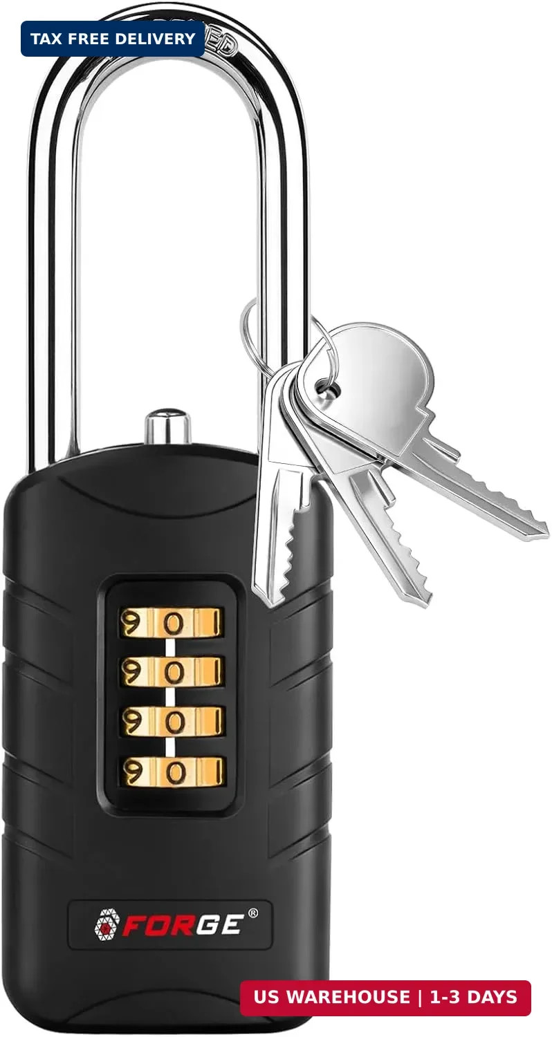 Forge 4-Digit Combination Padlock with Backup Keys, Recover Forgotten Code, Wate