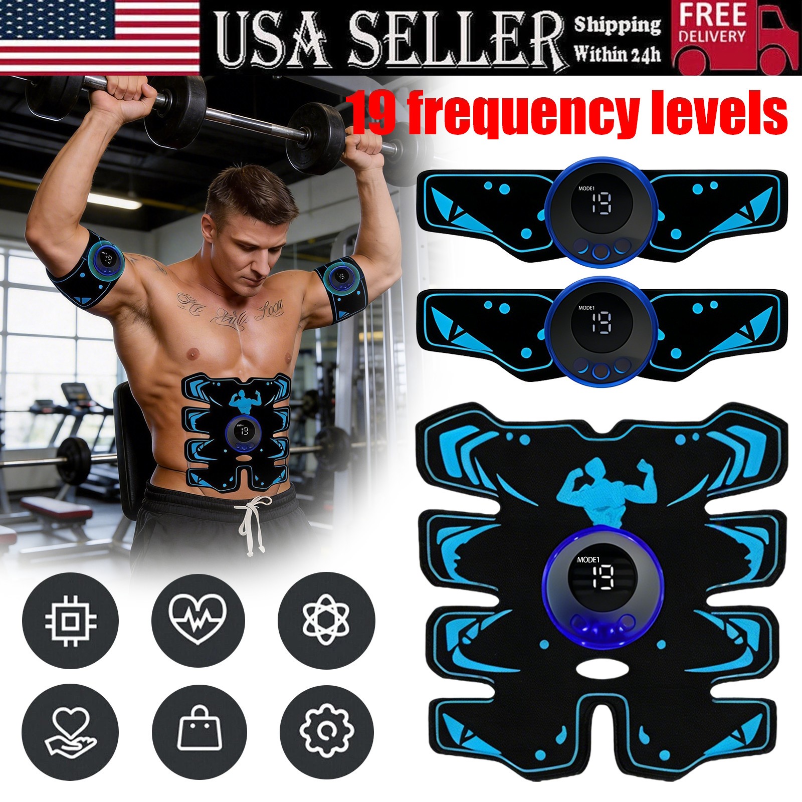 EMS Abdominal ABS Muscle Stimulater Training Toner Fitness Workout Belt 8 Modes`