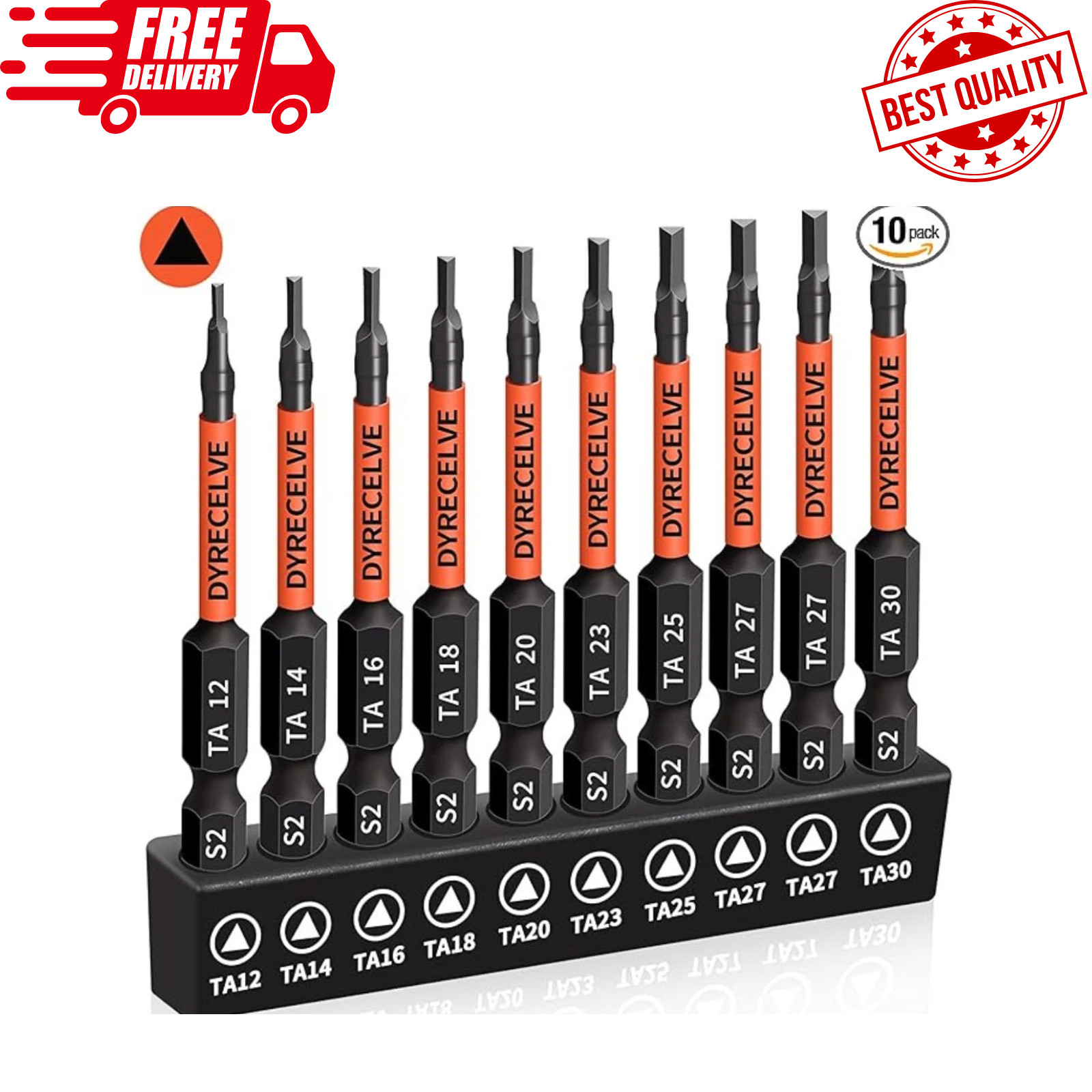 10-Pack Triangle Screwdriver Set - Premium S2 Steel Triangle Bit Set (2.56" Long