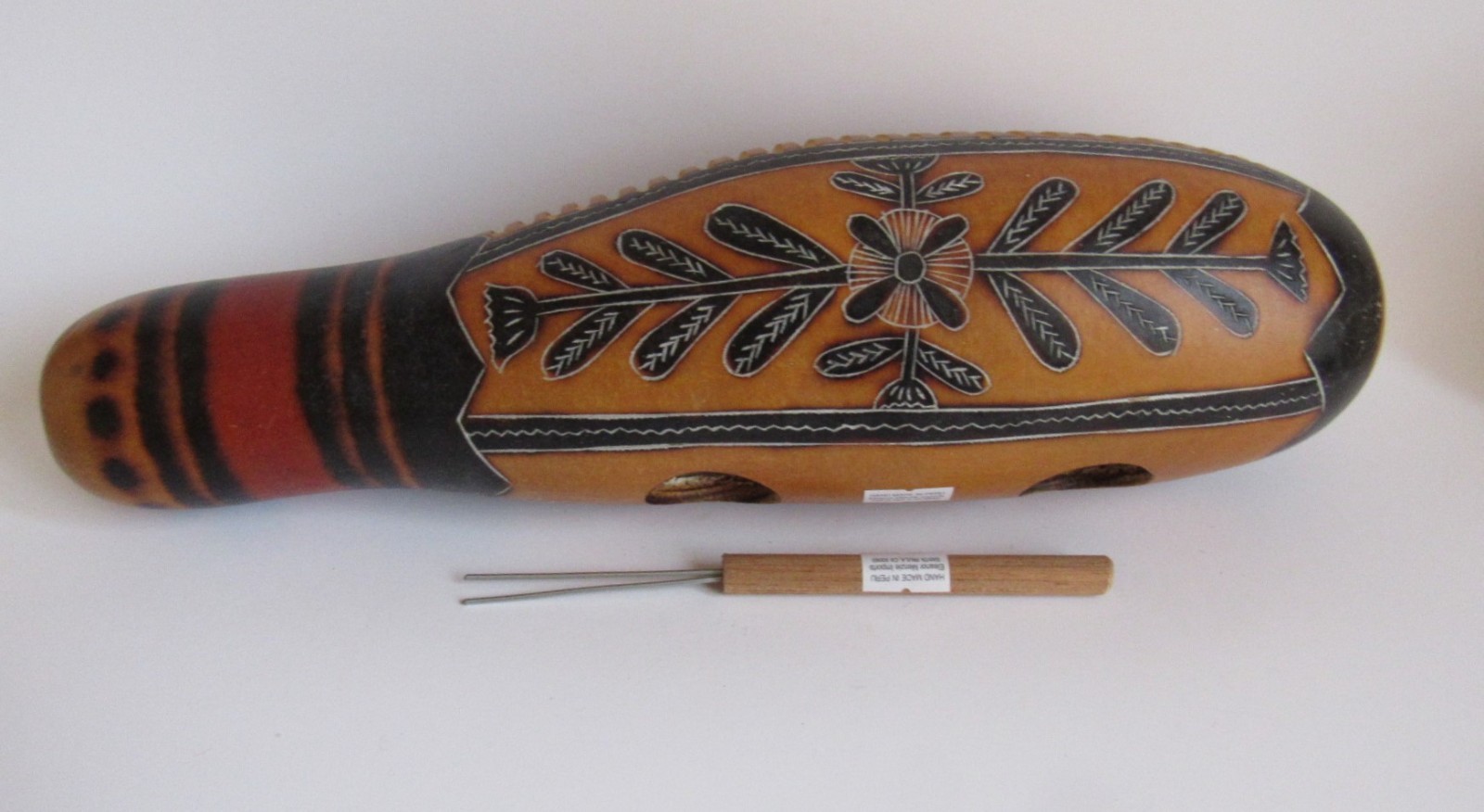 Unique Peruvian Guiro With Scraper Percussion Musical Instrument 13"H