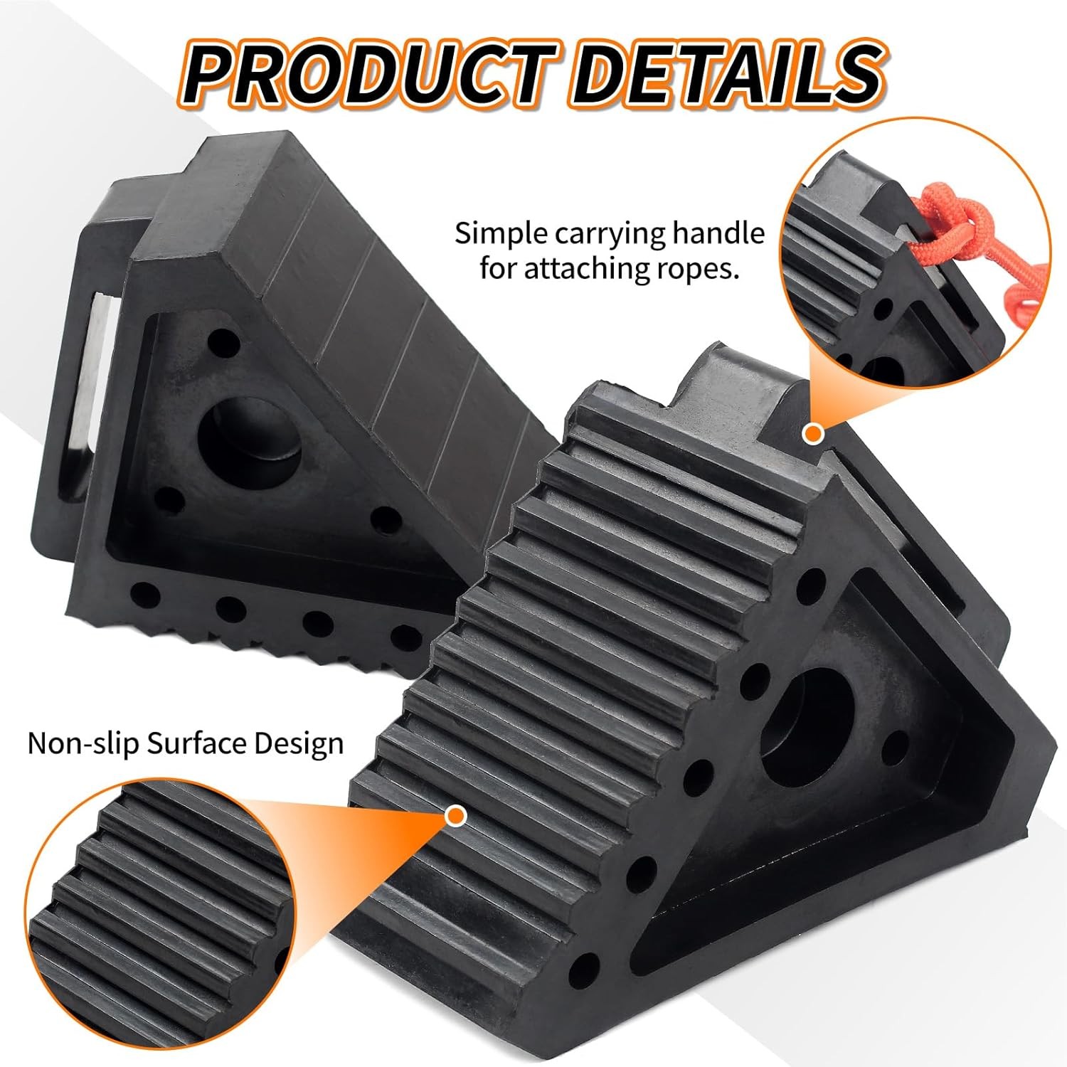 Premium Rubber Wheel Chocks with Carry Handles, Solid RV Tire for...