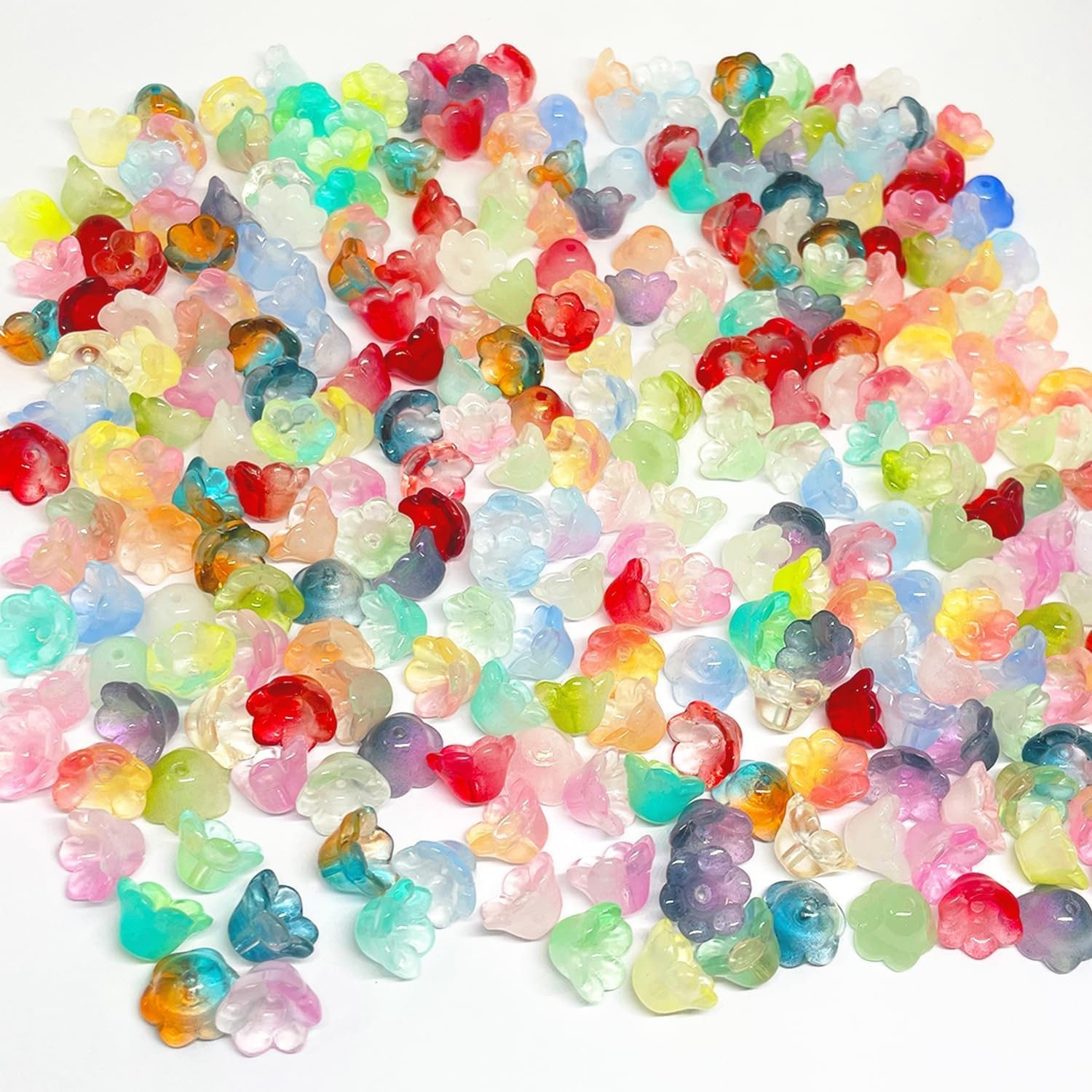 300 Glass Flower Beads Ombre Floral Jewelry Supplies Mixed Lot Bell BULK