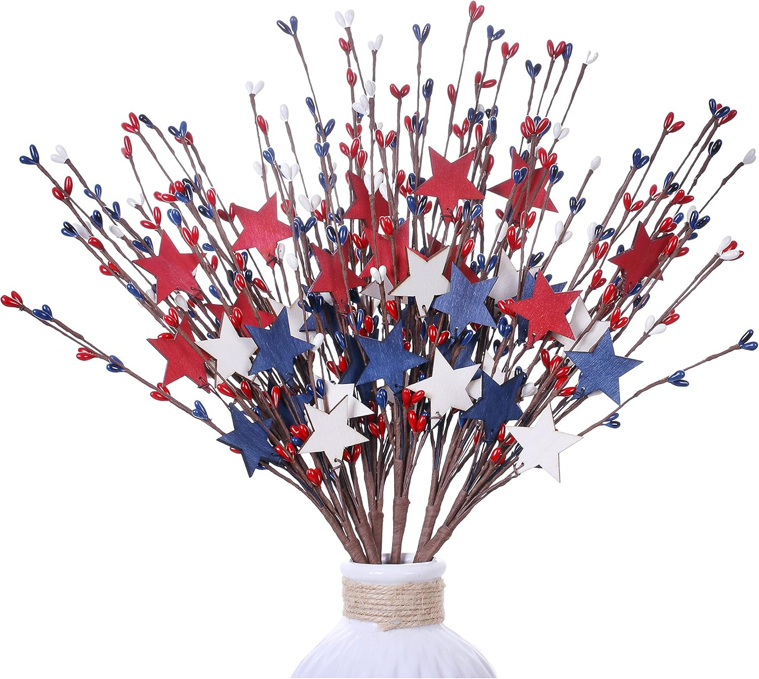6 Pcs 17 Inch 4Th of July Picks and Sprays Patriotic Floral Picks with Red White