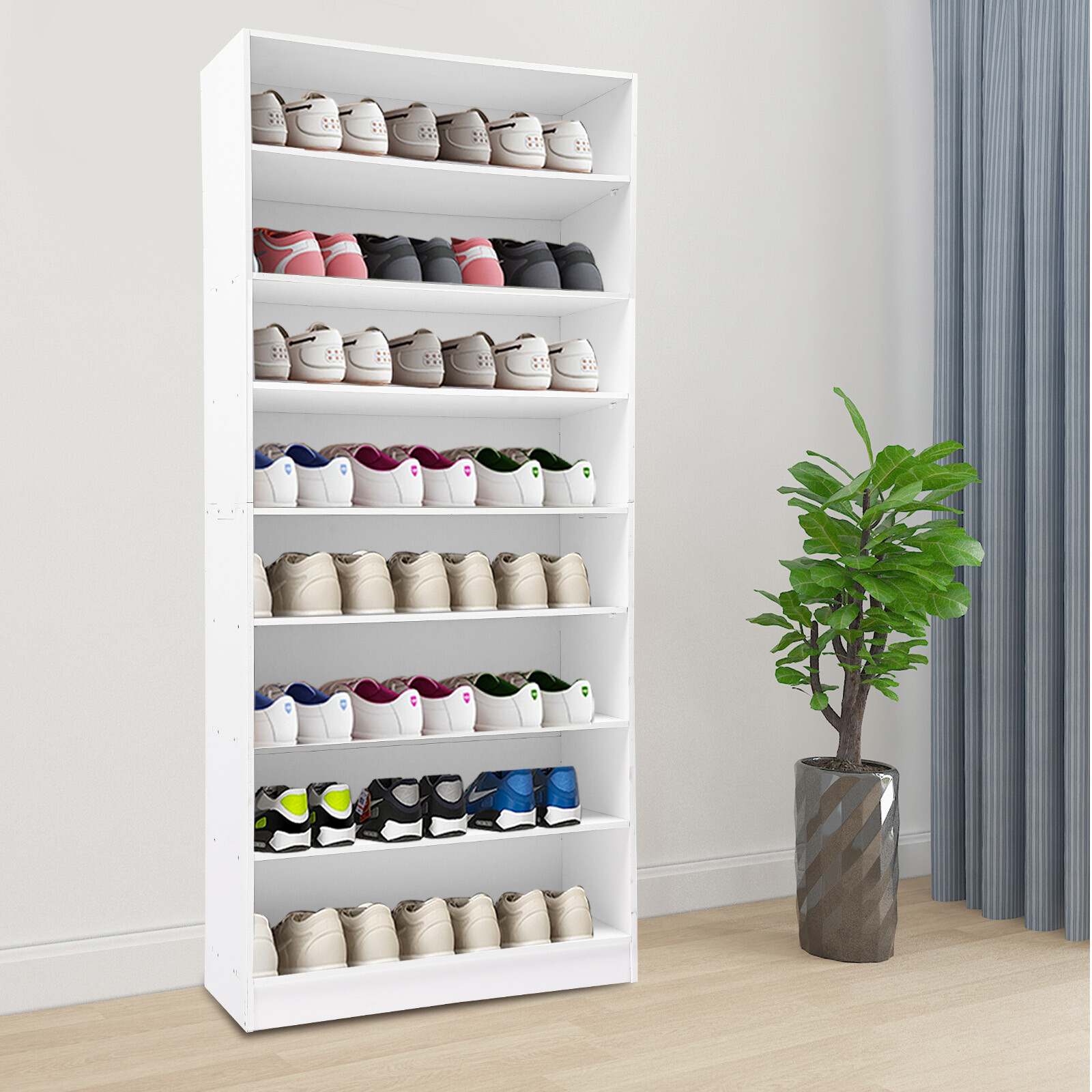 8-Tier White Shoe Cabinet Open Shoe Rack Storage Organizer for Entryway Closet