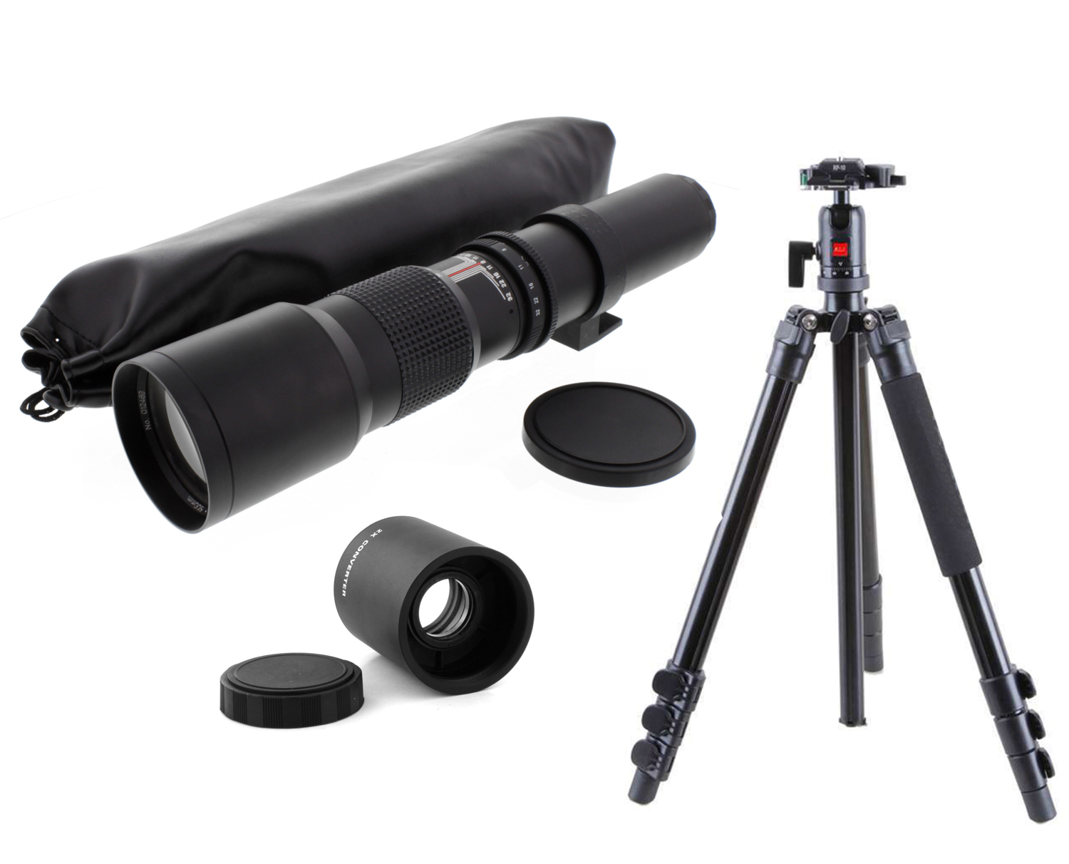 Pro Ball Head Tripod w/ 500-1000mm f/8 Telephoto Lens For Pentax PK Cameras