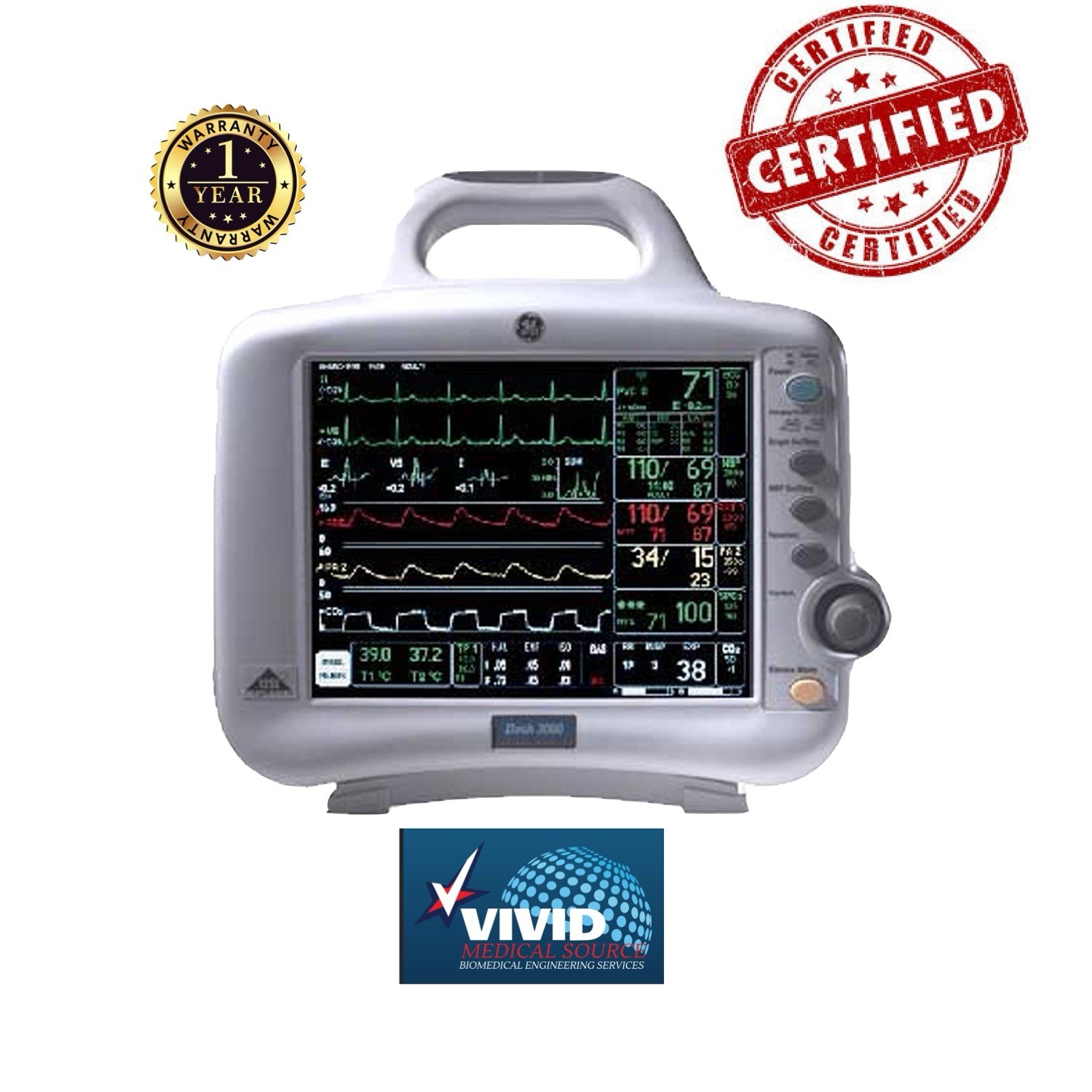GE Dash 3000 Patient Monitor Refurbished ECG SPO2 NIBP Temp Recorder Accessories
