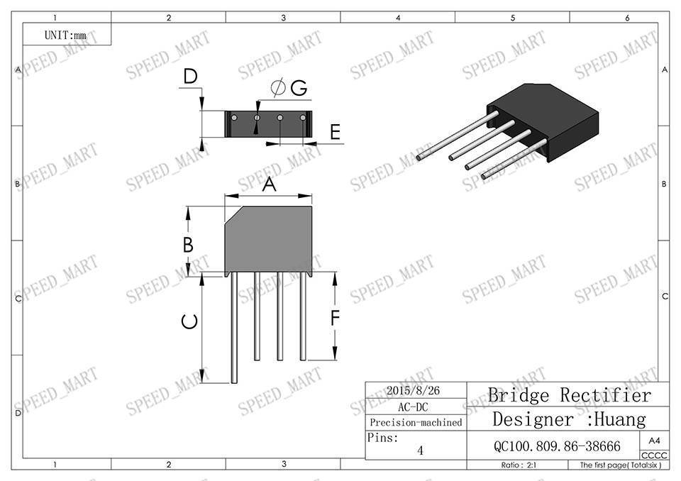 10 pcs KBP210 Bridge Rectifier Gleichrichter 1000V AC change DC 2A KBP-210