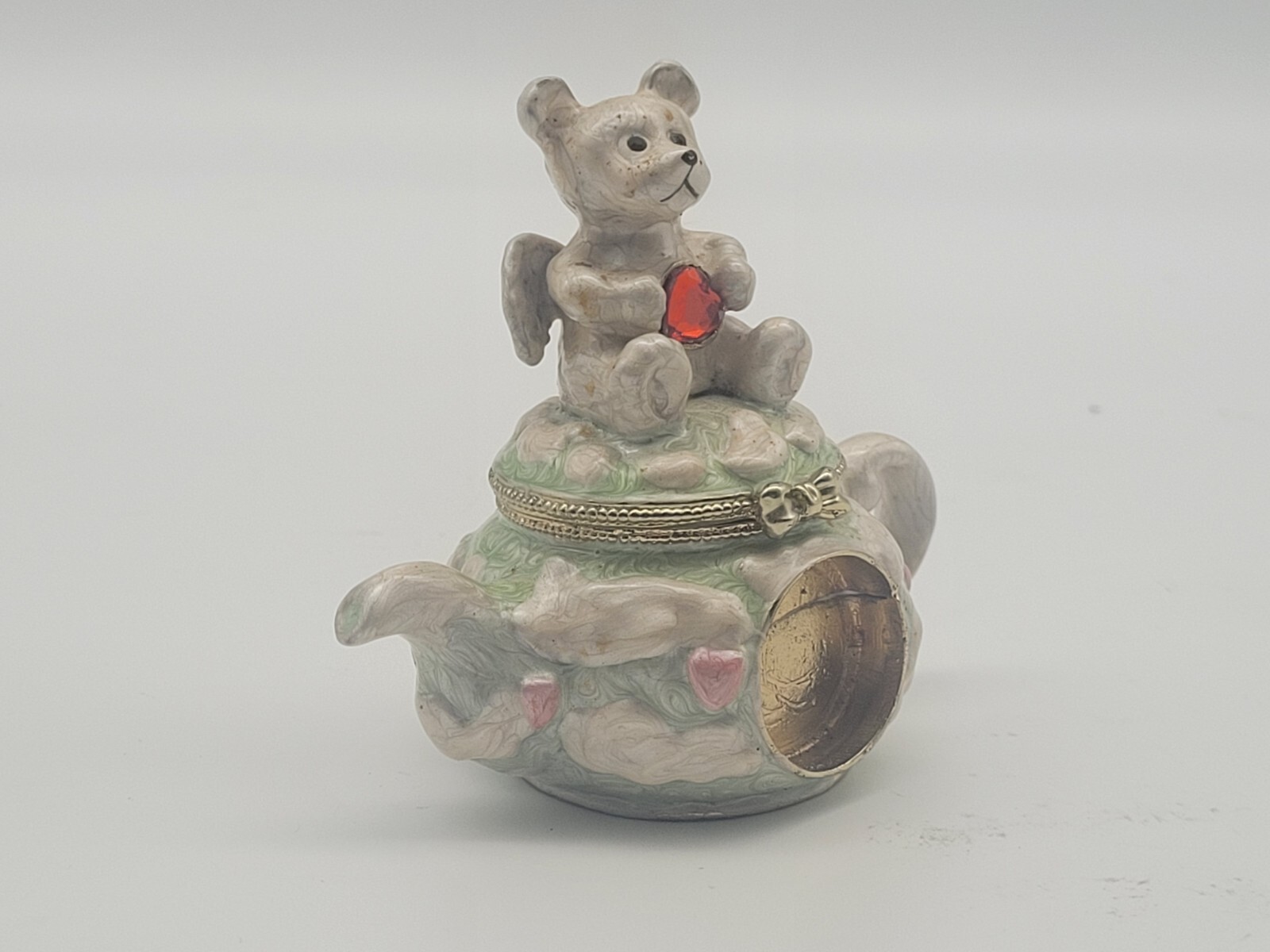 Teddy bear sitting on a teapot Trinket Box