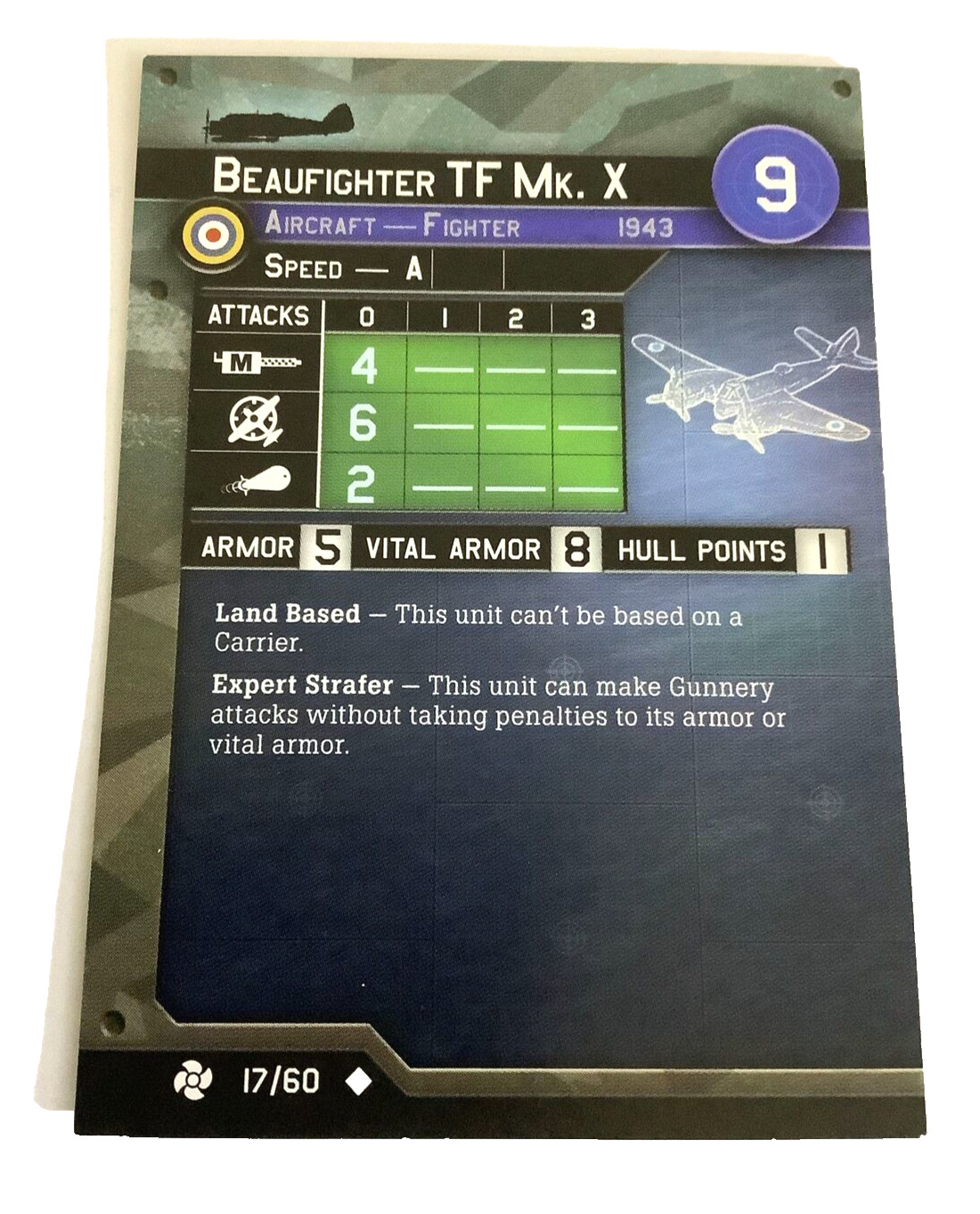 Axis & Allie War at Sea Miniatures British Fighter CARD ONLY Beaufighter TF Mk X