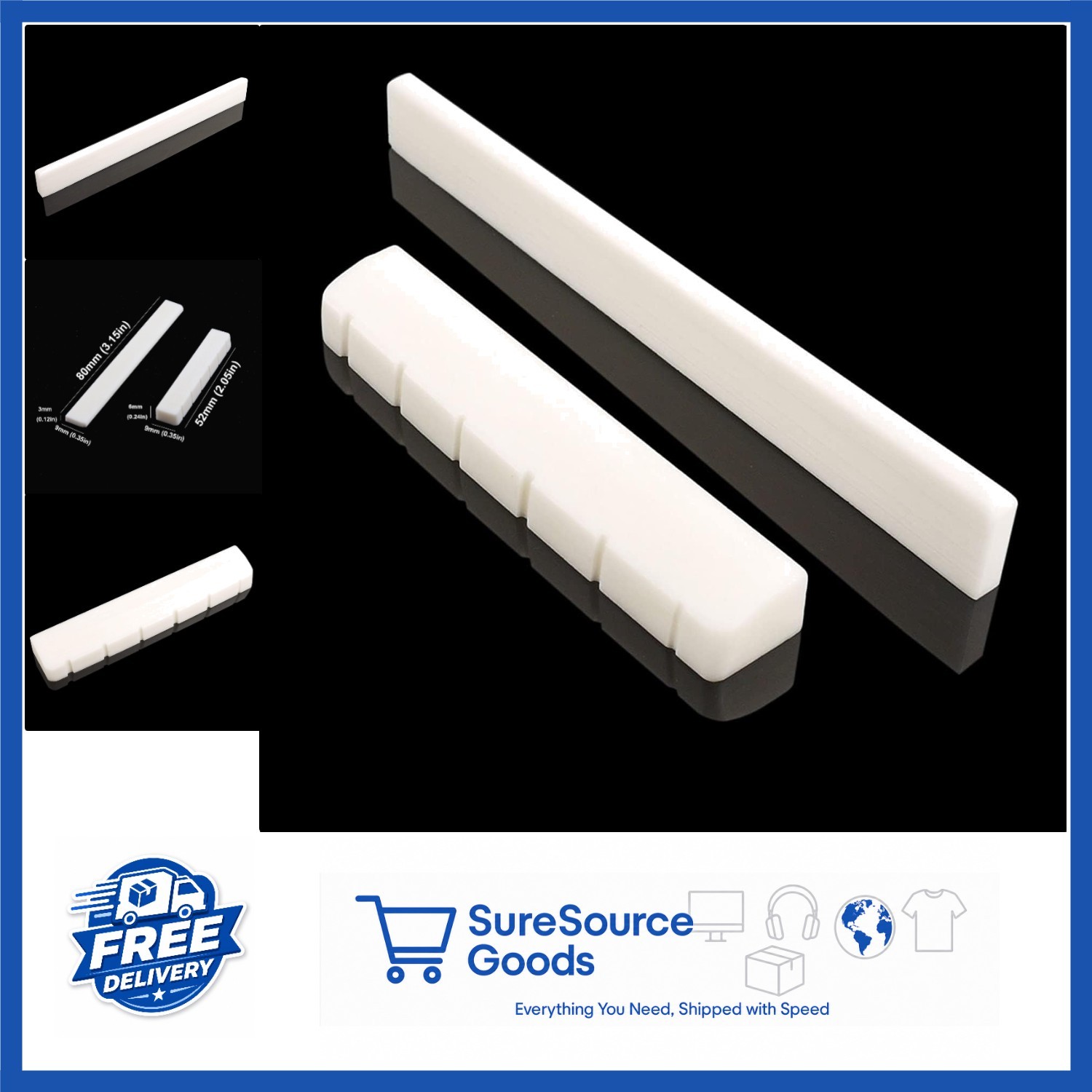 Guitar Bone Bridge Saddle and Nut Set for Classical Guitar 2 Pieces