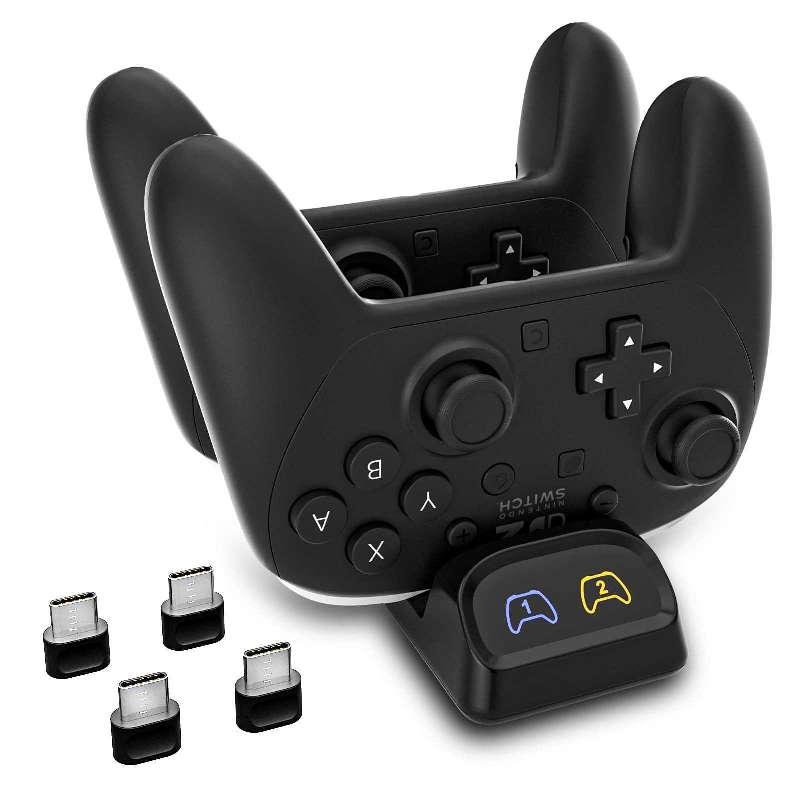 Switch 2 Pro Controller Charger Dock, Dual USB-C Charging Station for Black