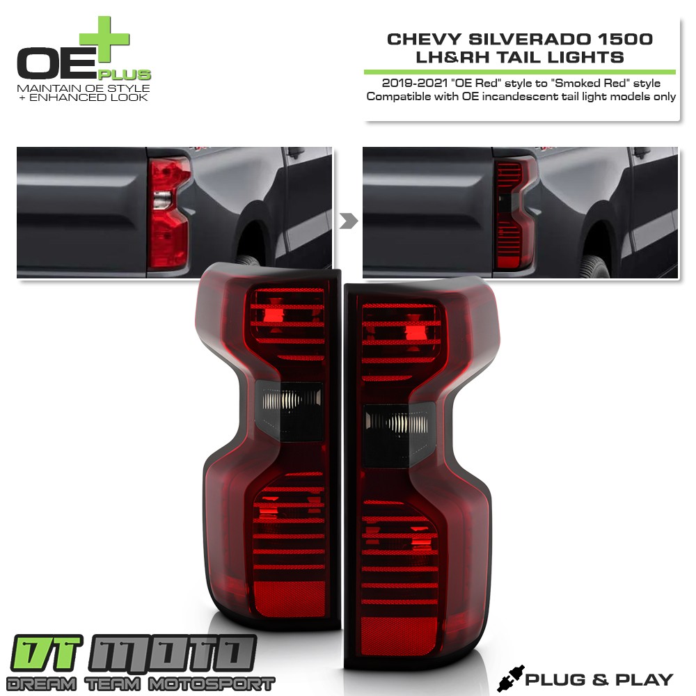 **Red Smoked** 2019-2023 Chevy Silverado 1500 ~Incandescent Tail Lights Halogen