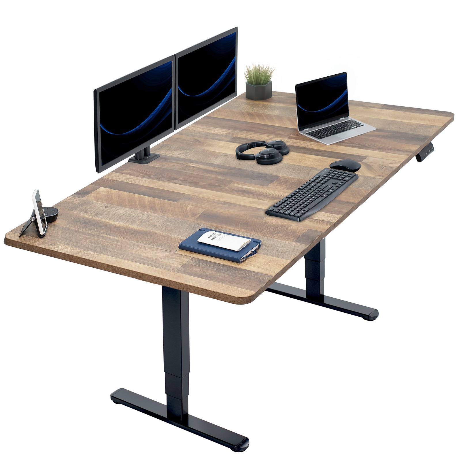 VIVO Electric 71”x 36” Stand Up Desk, Reclaimed Wood Table Top, Black Frame