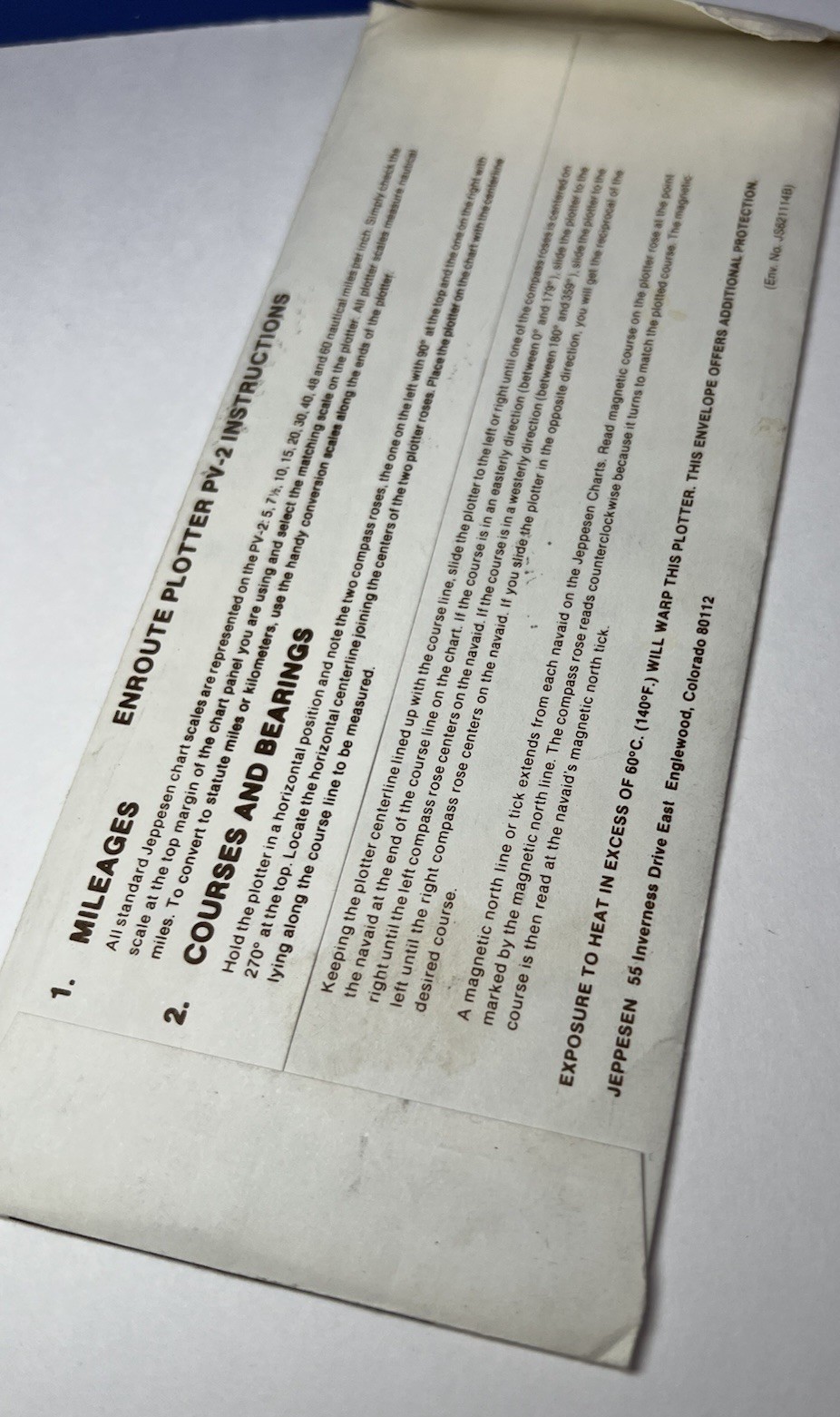 Vintage Enroute Plotter PV-2 Jeppesen 1982 w/ Instruction Envelope USA