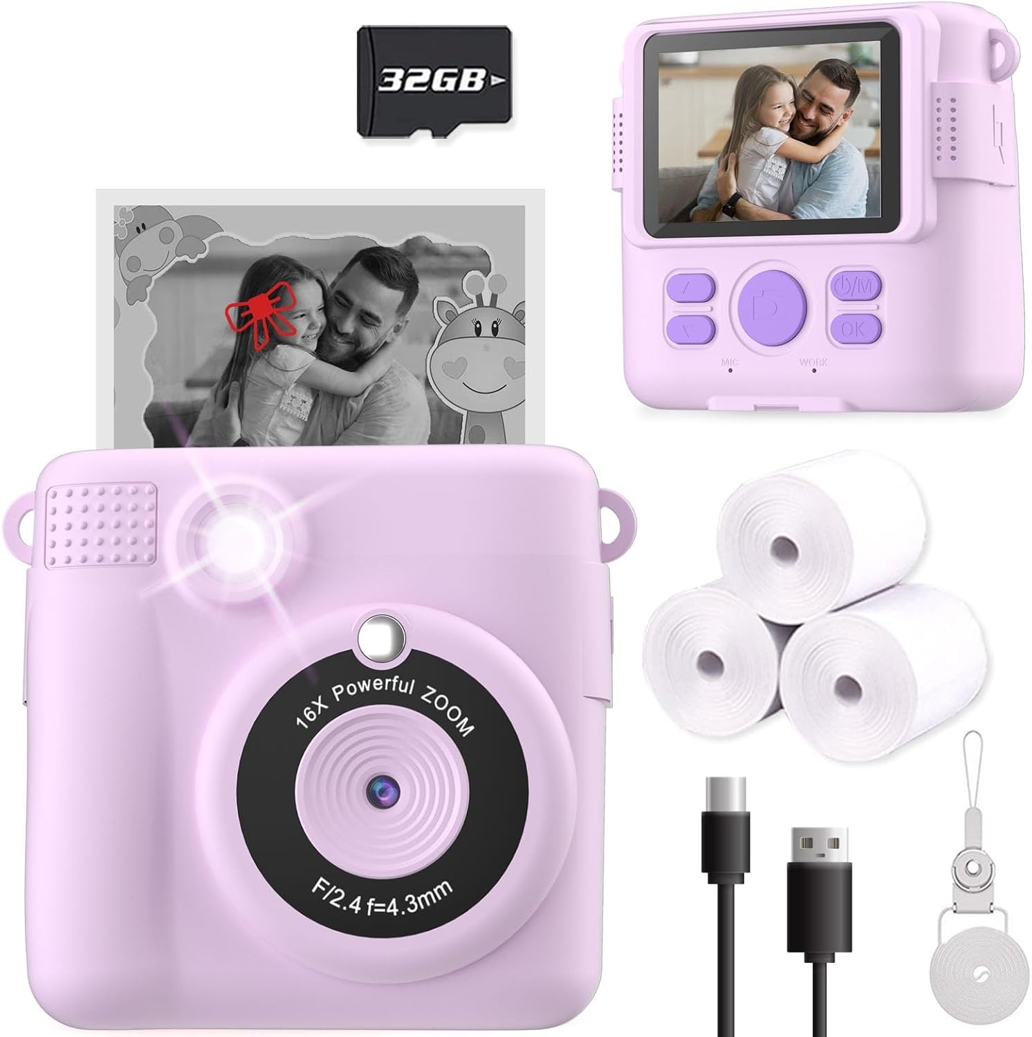 Instant Print Camera for Kids, Christmas Birthday Gifts Girls Purple