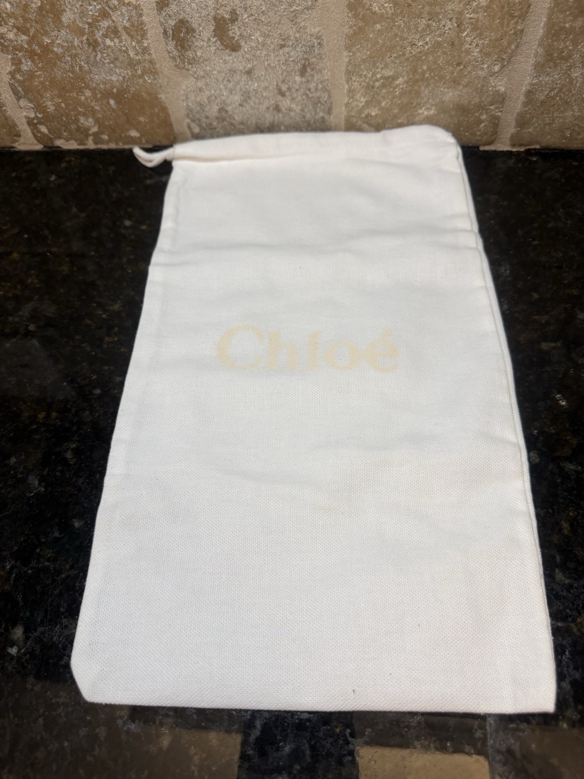 Chloe Drawstring Dust Cover Show Travel Bag Storage White  12” X 7”