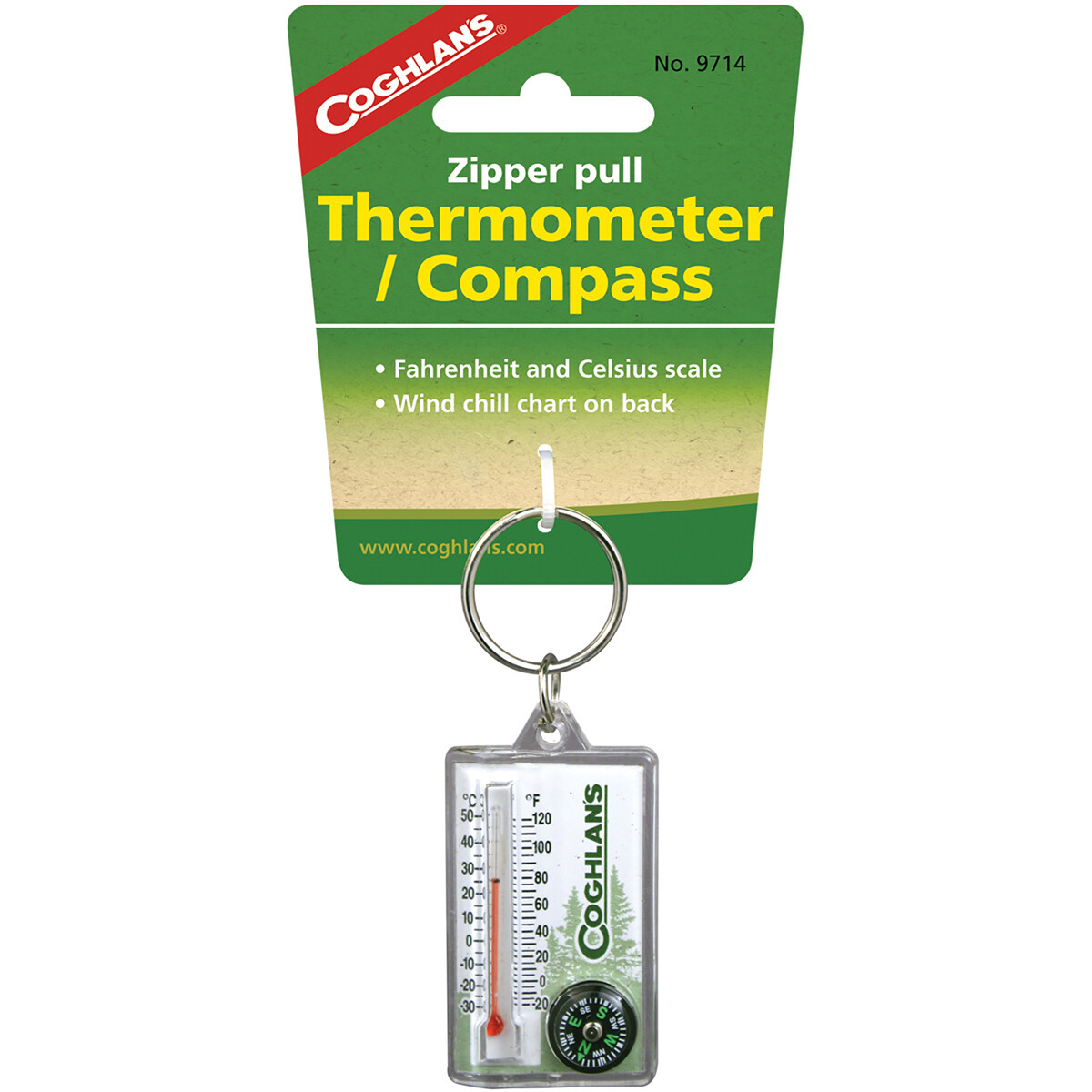 Coghlan's Zipper Pull Thermometer & Compass Keychain, Windchill Chart, Survival