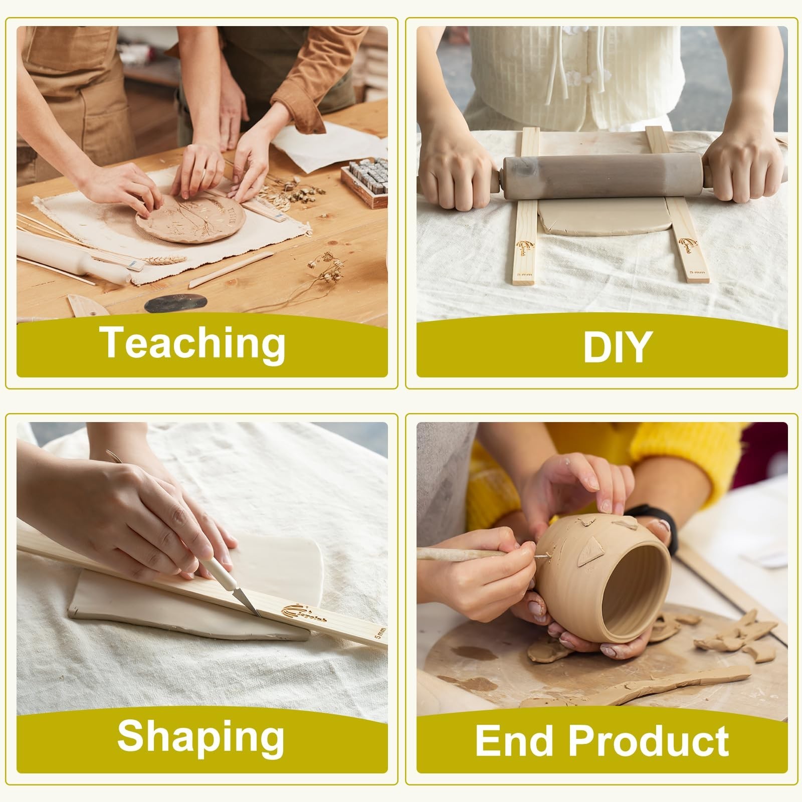 Pottery Rolling pin Guides, Clay Tools, 5-Size Mud Stick Guide for Precise Cl...