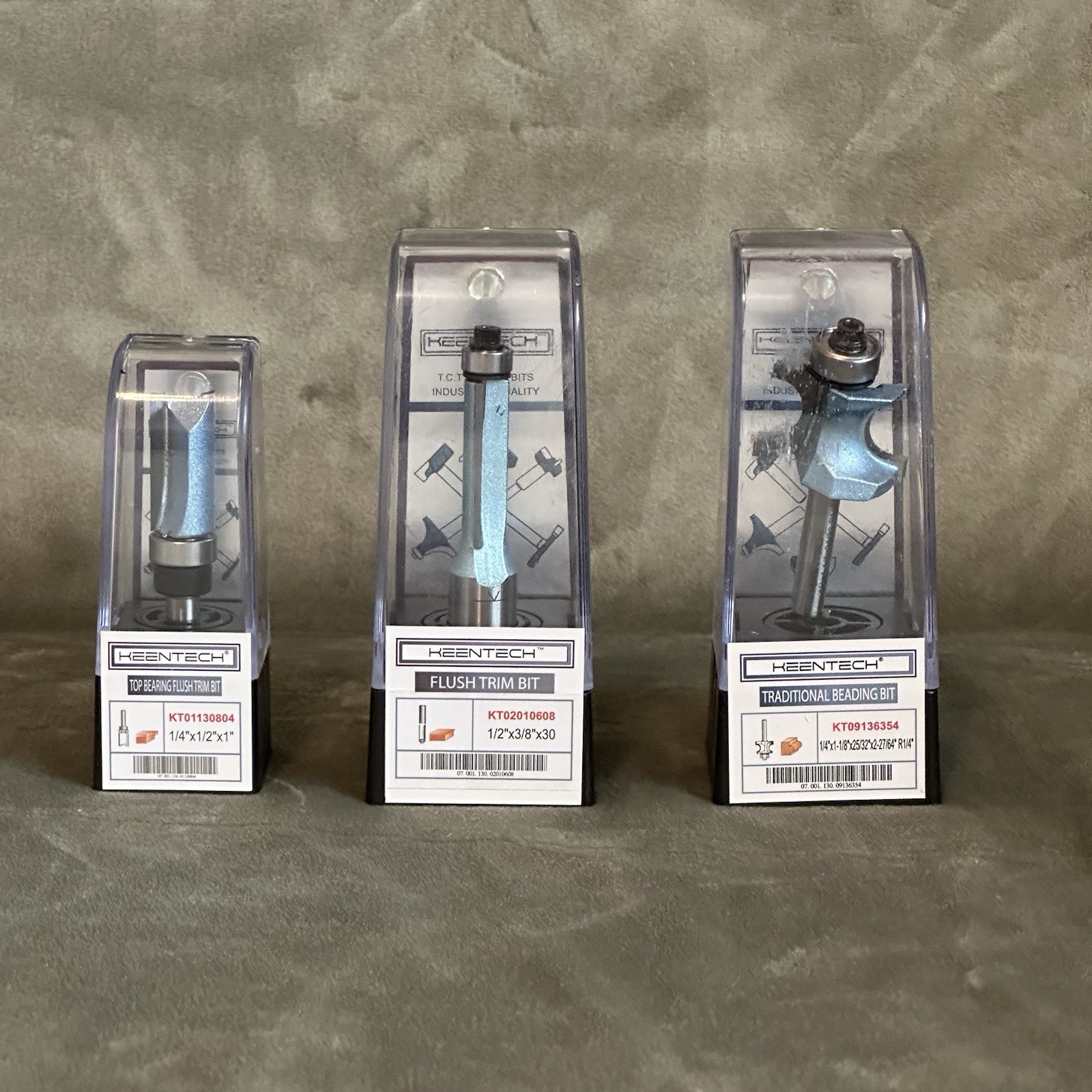 3pack KEEN-TECH Beading Bit, Flush Trim Bit - KT01130804, KT02010608, KT09136354