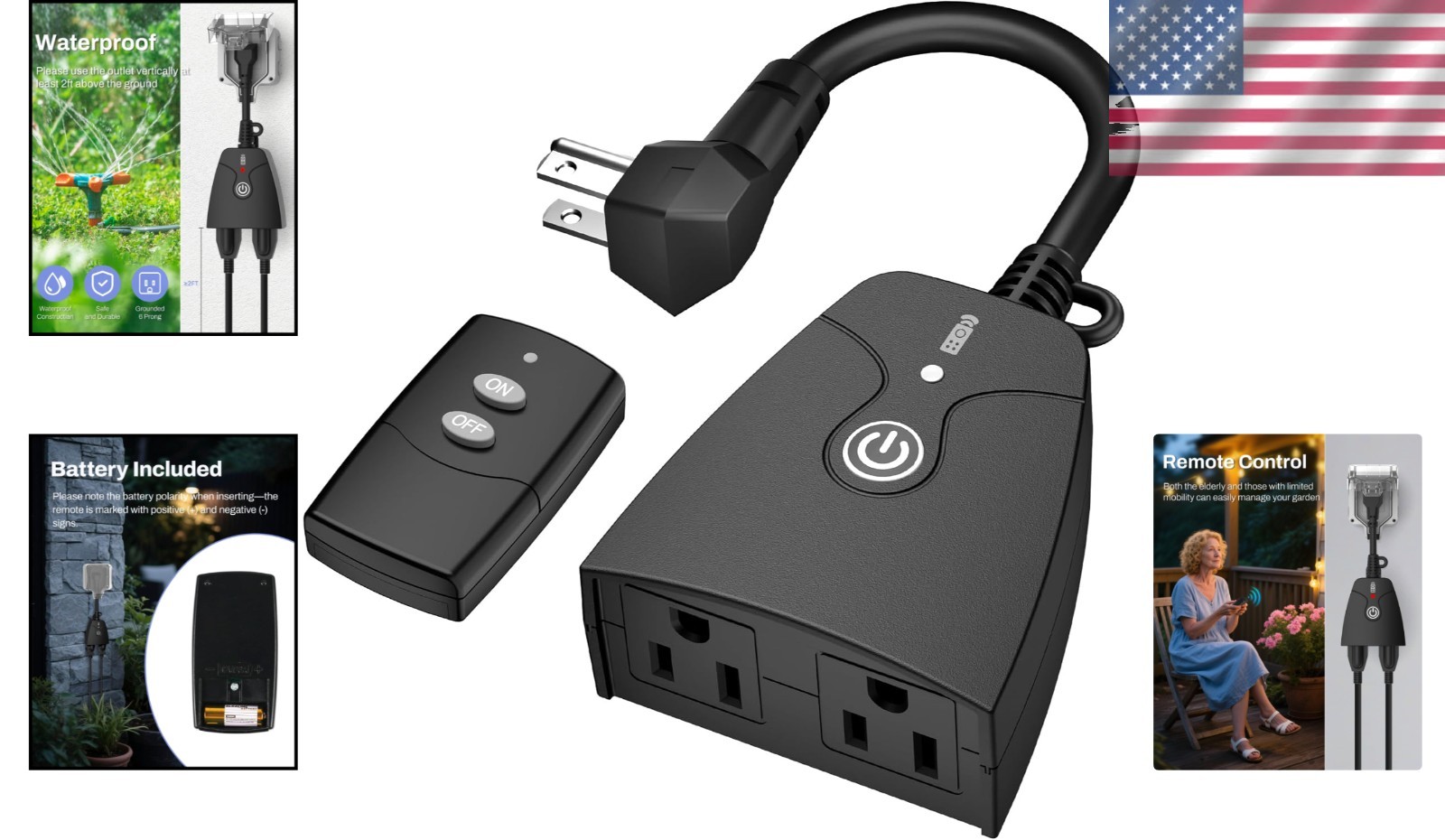 Reliable Weatherproof Wireless Remote Control Outlet - 2 Dual Outlets Included