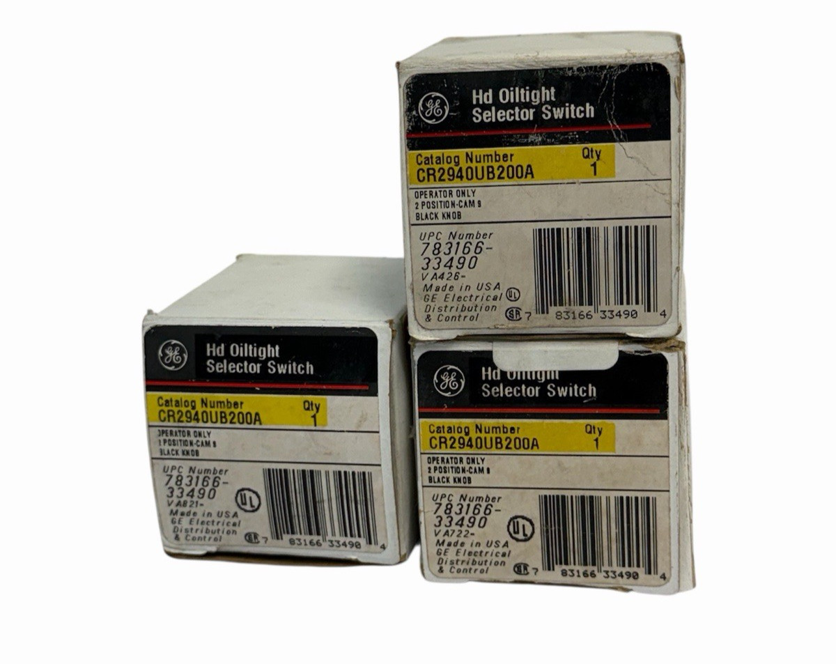 LOT OF 3 NEW GENERAL ELECTRIC CR2940UB200A SELECTOR SWITCHES BLACK KNOB