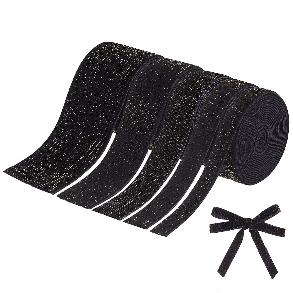 1bag 5rolls 5 styles Sparkle Single Face Velvet Ribbons Polyester