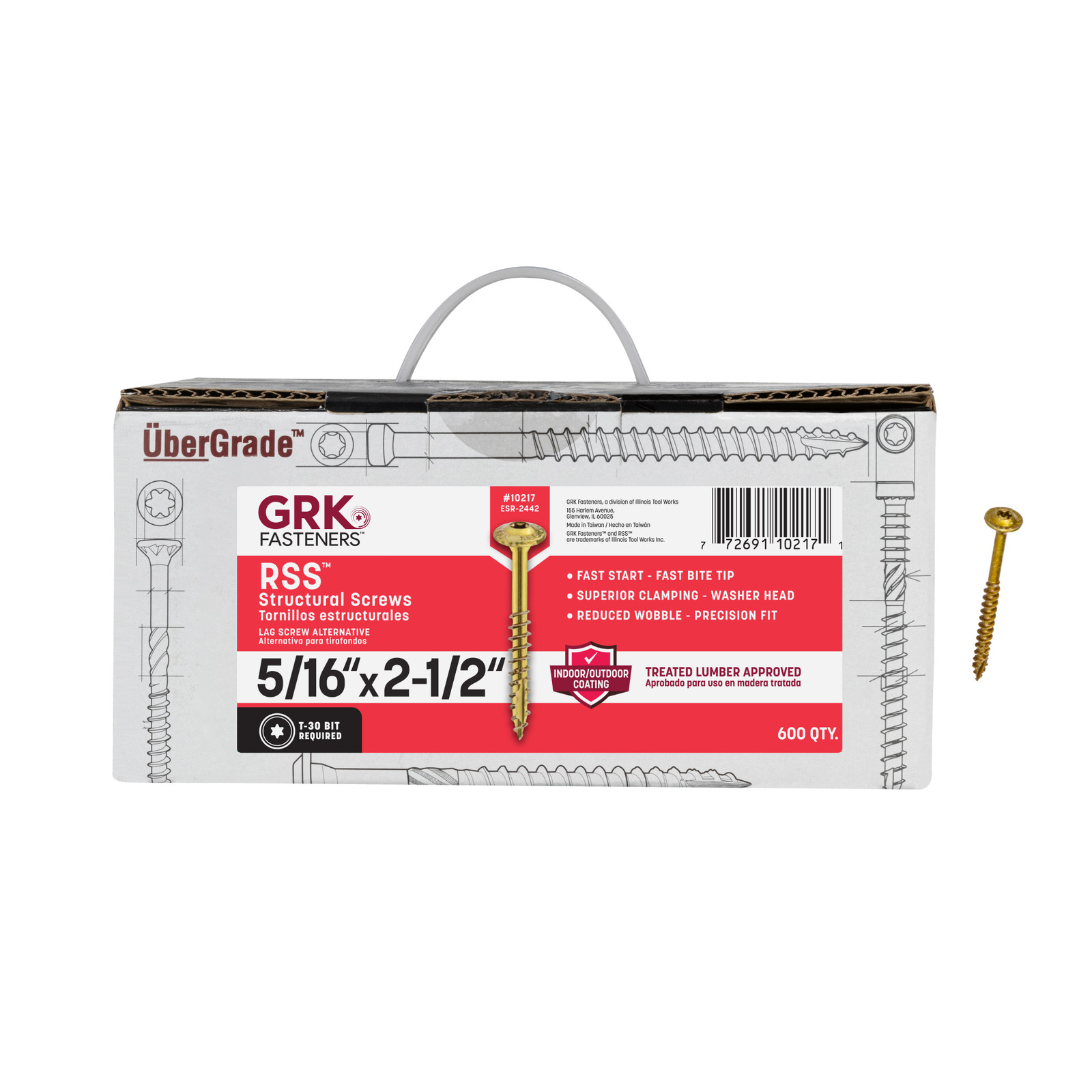 GRK Fasteners RSS™ 5/16 x 2-1/2 Inch, Rugged Structural Screws, 600 PCS, Rust