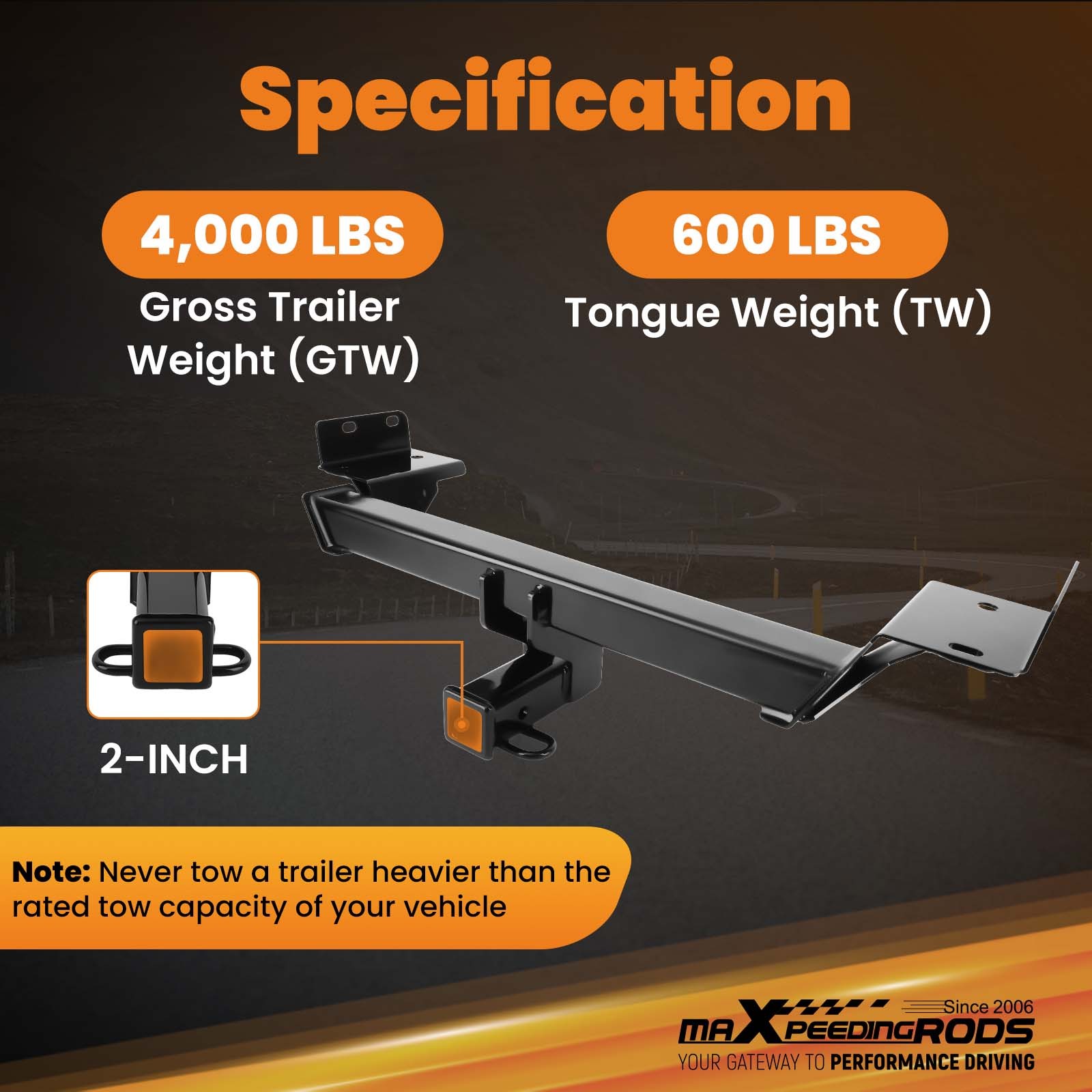 Rear Trailer Hitch Receiver 2" For Jeep Compass 2017-2025 Class 3 4000lbs GTW