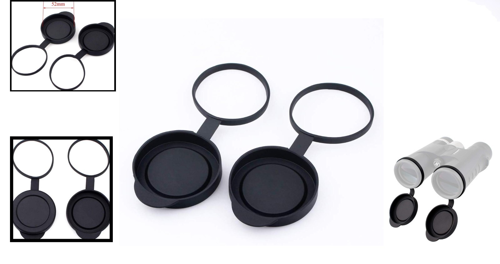 Dustproof & Waterproof Binocular Lens Caps for 52-54mm Outer Diameter