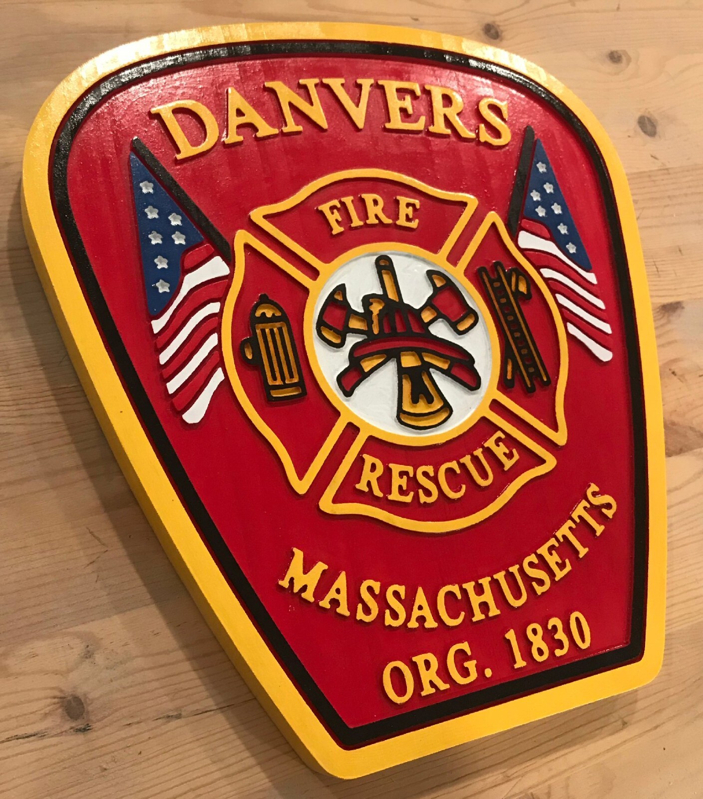Fire Department Danvers 3D routed wood patch sign Custom