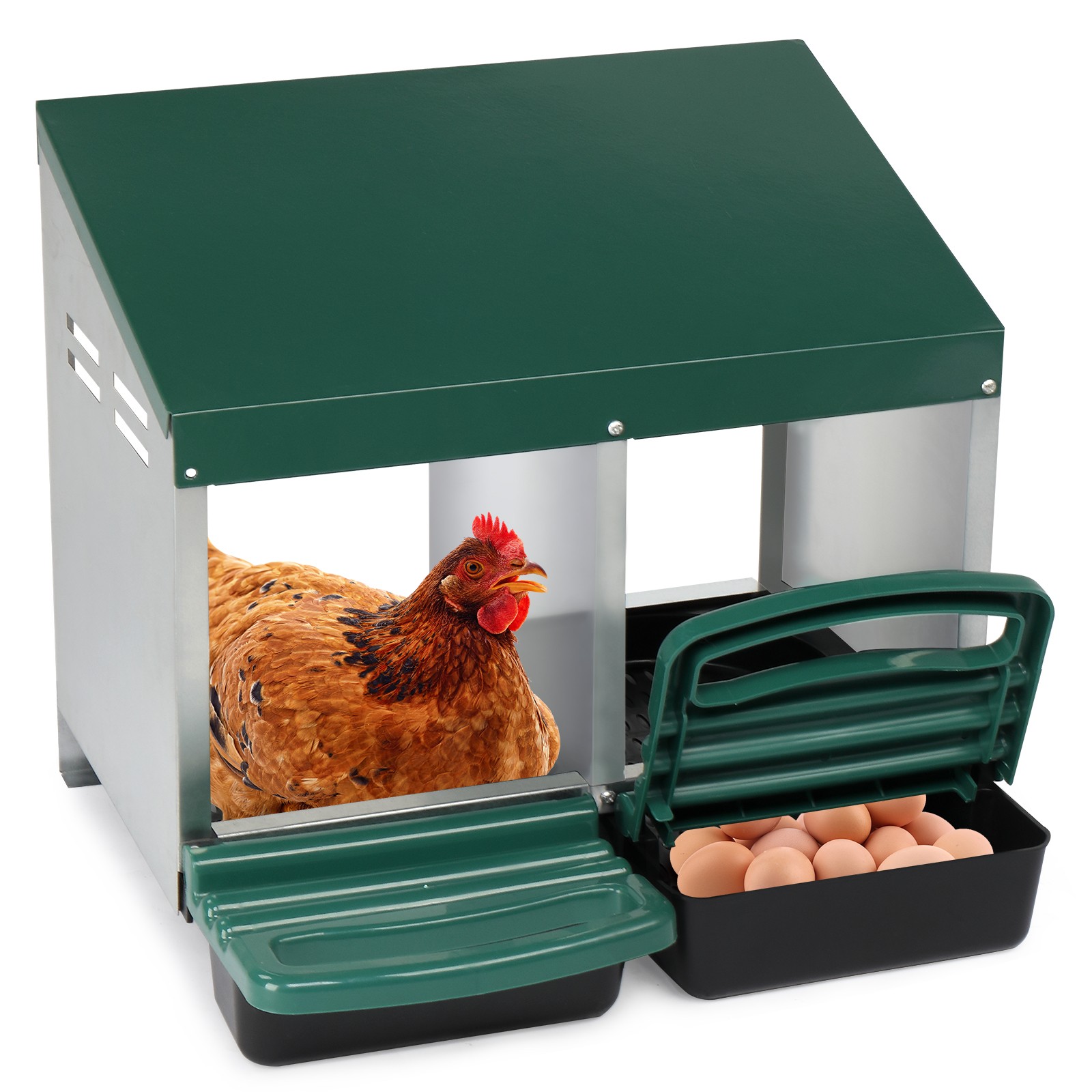 2 Compartment Roll Out Chicken Nesting Box with Plastic Basket, Egg Nest Box