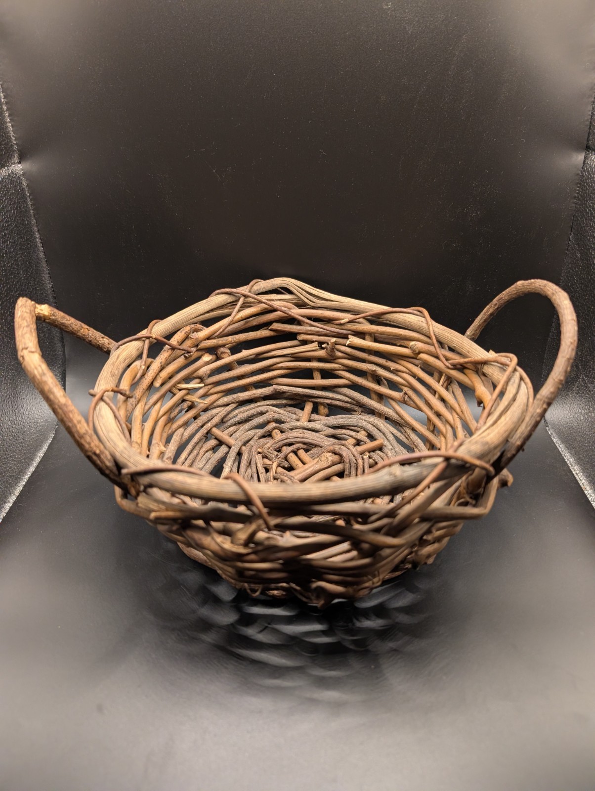 Set of 2 Rustic Handwoven Twig Baskets with Handles Primitive Farmhouse Decor
