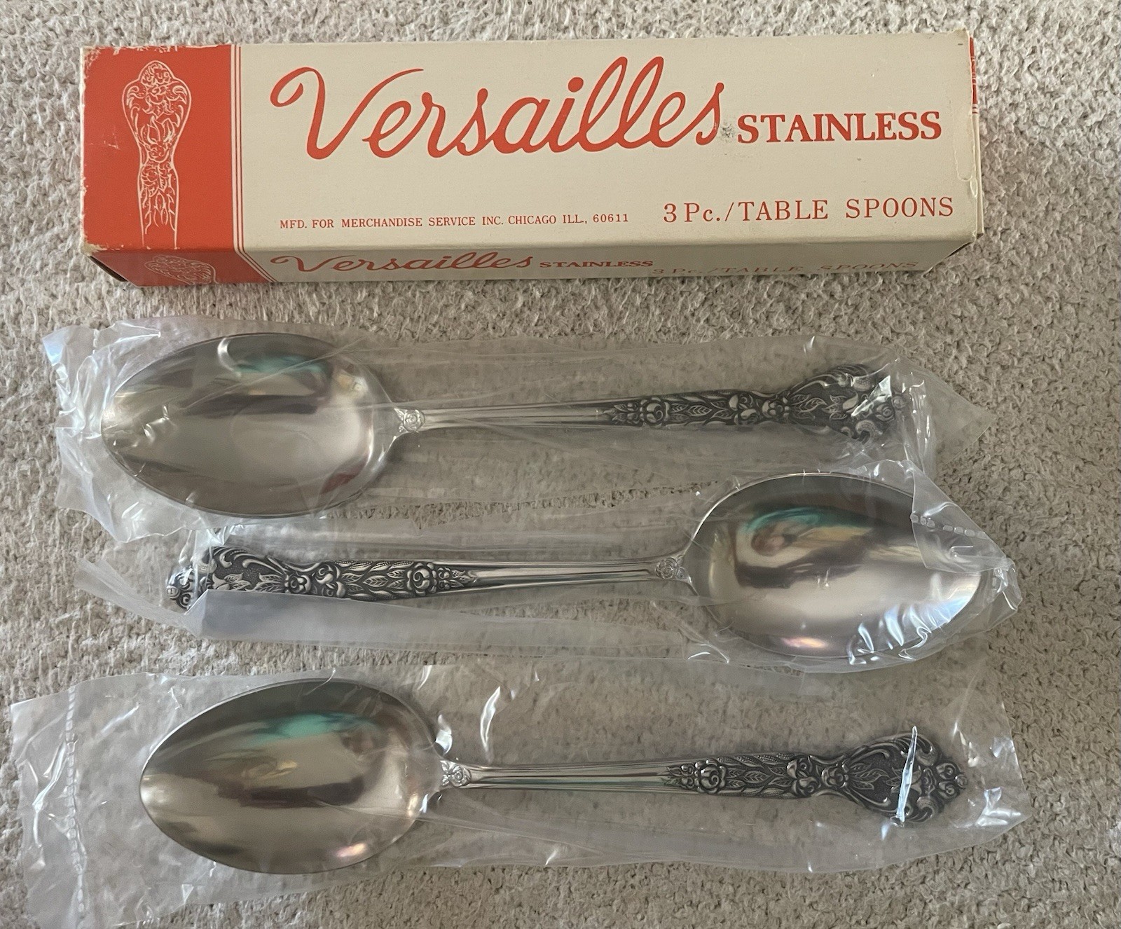 Set of 3 Versailles MSI Stainless Steel Tablespoons Brand New In Box