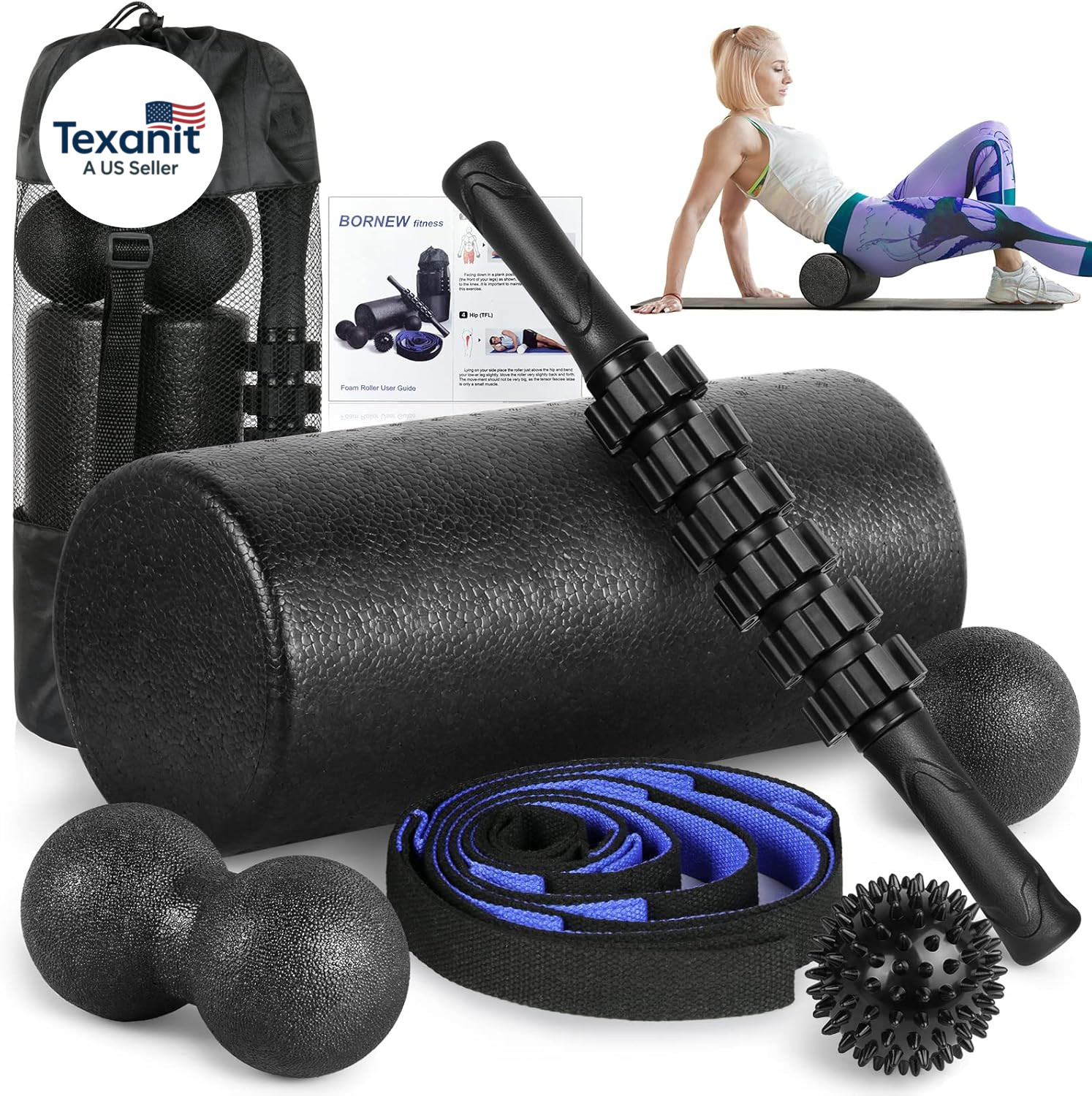 Foam Roller Set - High Density Back Roller, Muscle Roller Stick,2 Foot Fasciitis