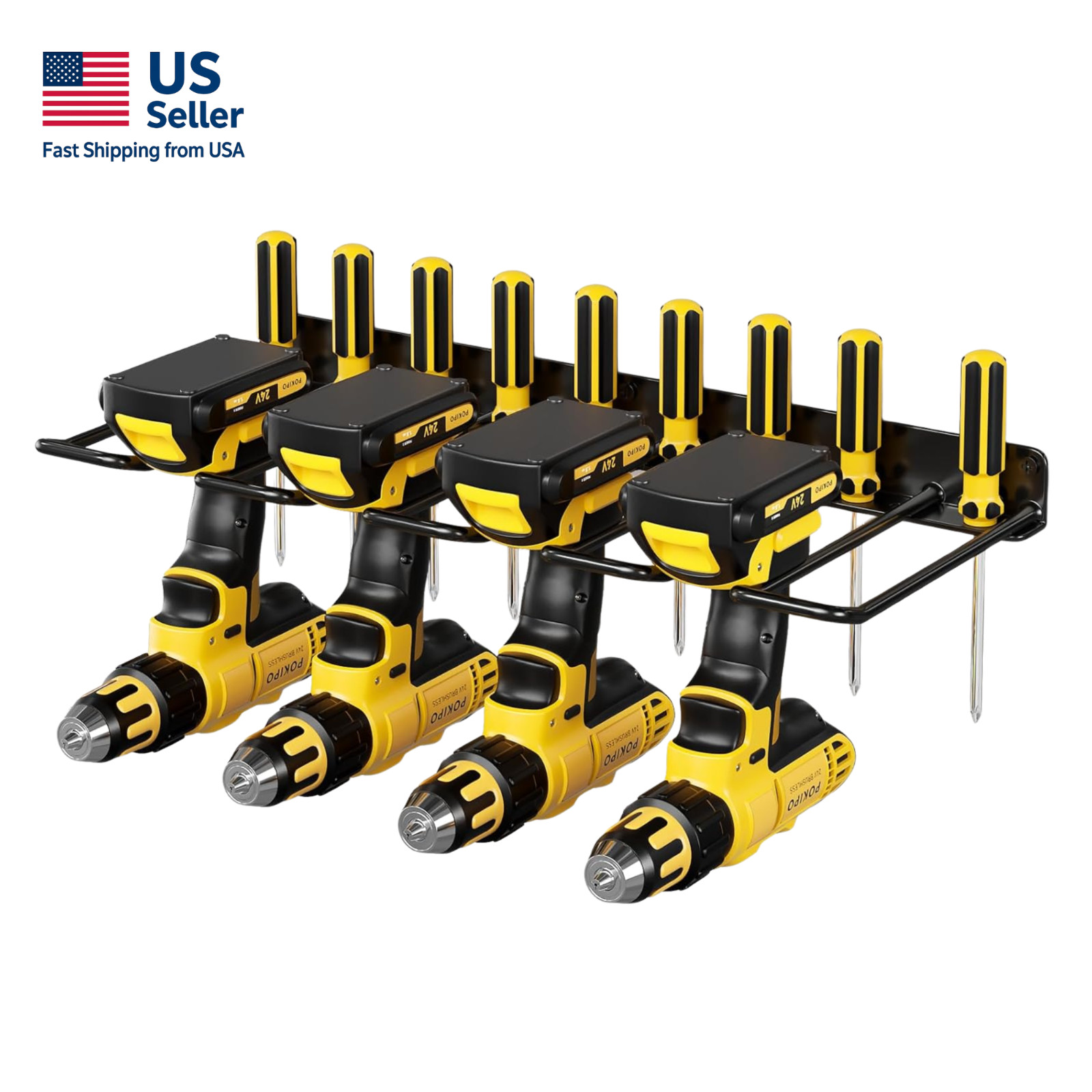 Power Tool Organizer, 4 Drill Holder Wall Mount, Heavy Duty Garage Tool Organize