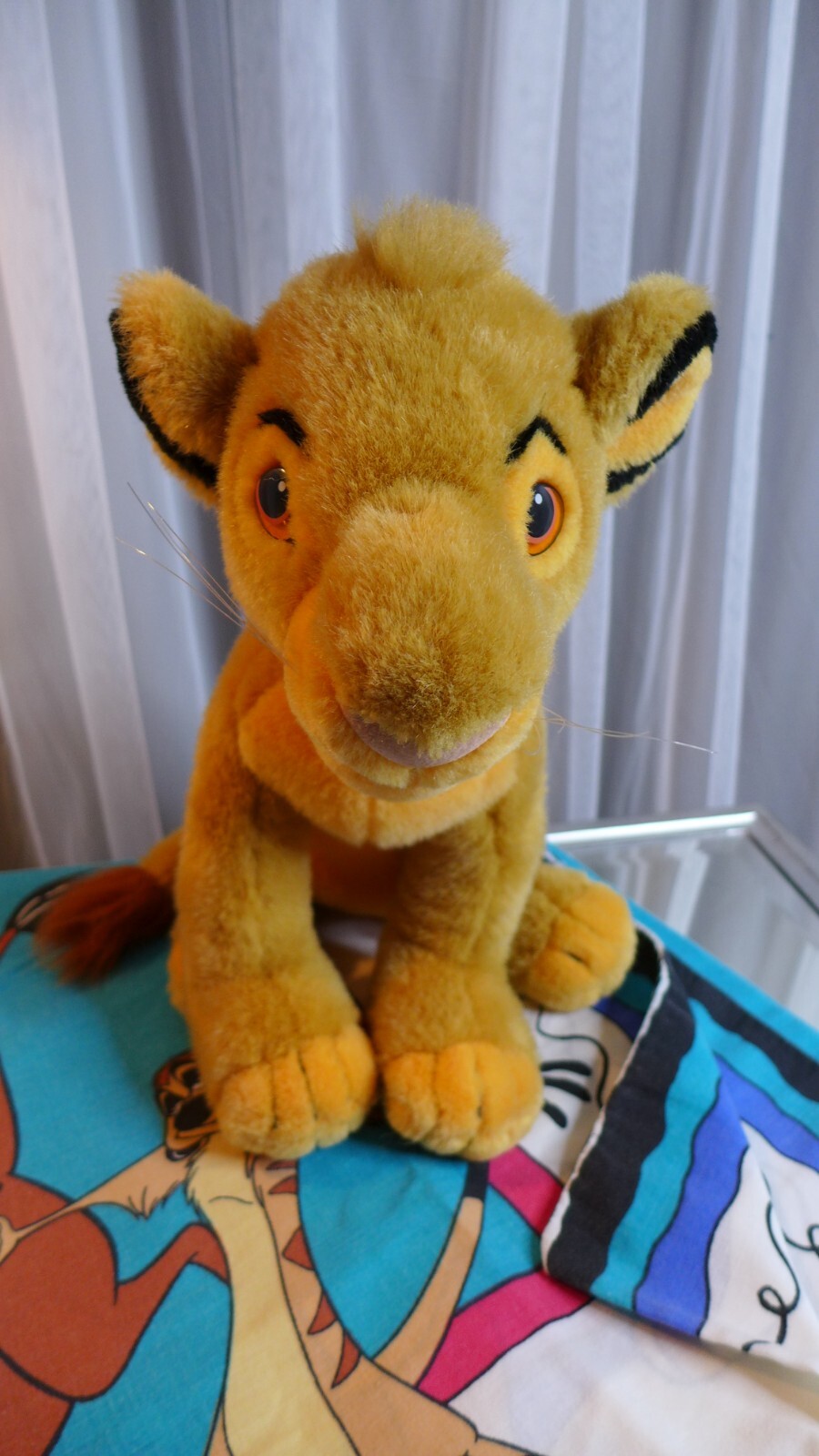 Vtg Kids Disney Pair Pillowcases 2-Sided Lion King Pumba wPlush Simba Bedding