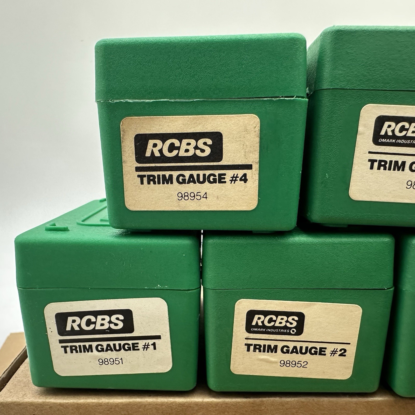 RCBS TRIM GAUGES SET OF 5 With Cases FOR RCBS CASE TRIMMER #1 #2 #3 #4 #6 USA