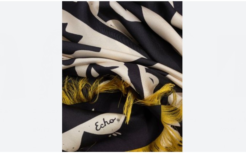 ECHO Pask Paisley 100% silk oversized large women's square scarf - Black Yellow