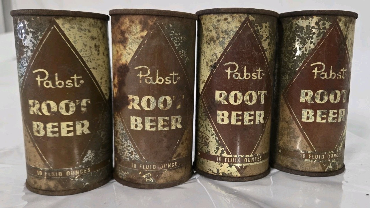 Vintage Pabst Root Beer Soda Flat Top Rust Lot Of 4