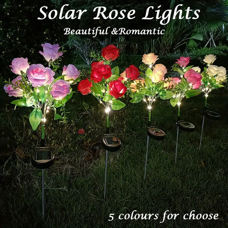 Solar Roses Flowers Lights Outdoor Garden Decoration For Womens Birthday Gifts